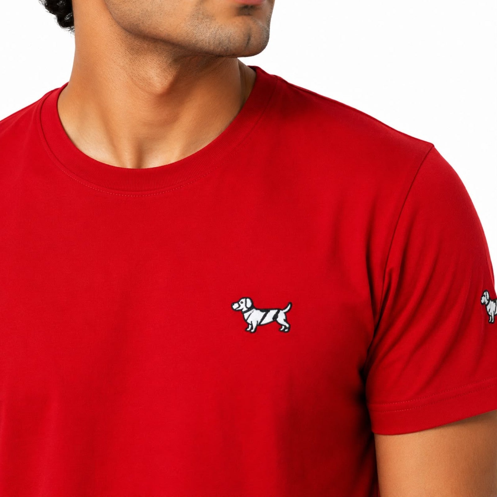 Men's Scarlet Red Minimal Embroidered Casual T-Shirt