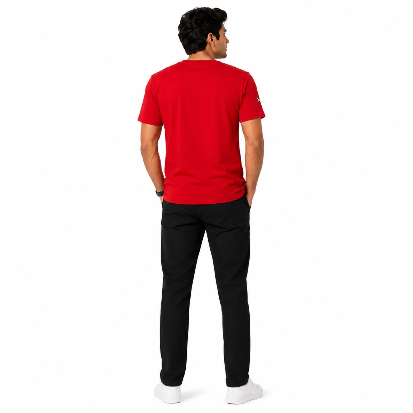 Men's Scarlet Red Minimal Embroidered Casual T-Shirt