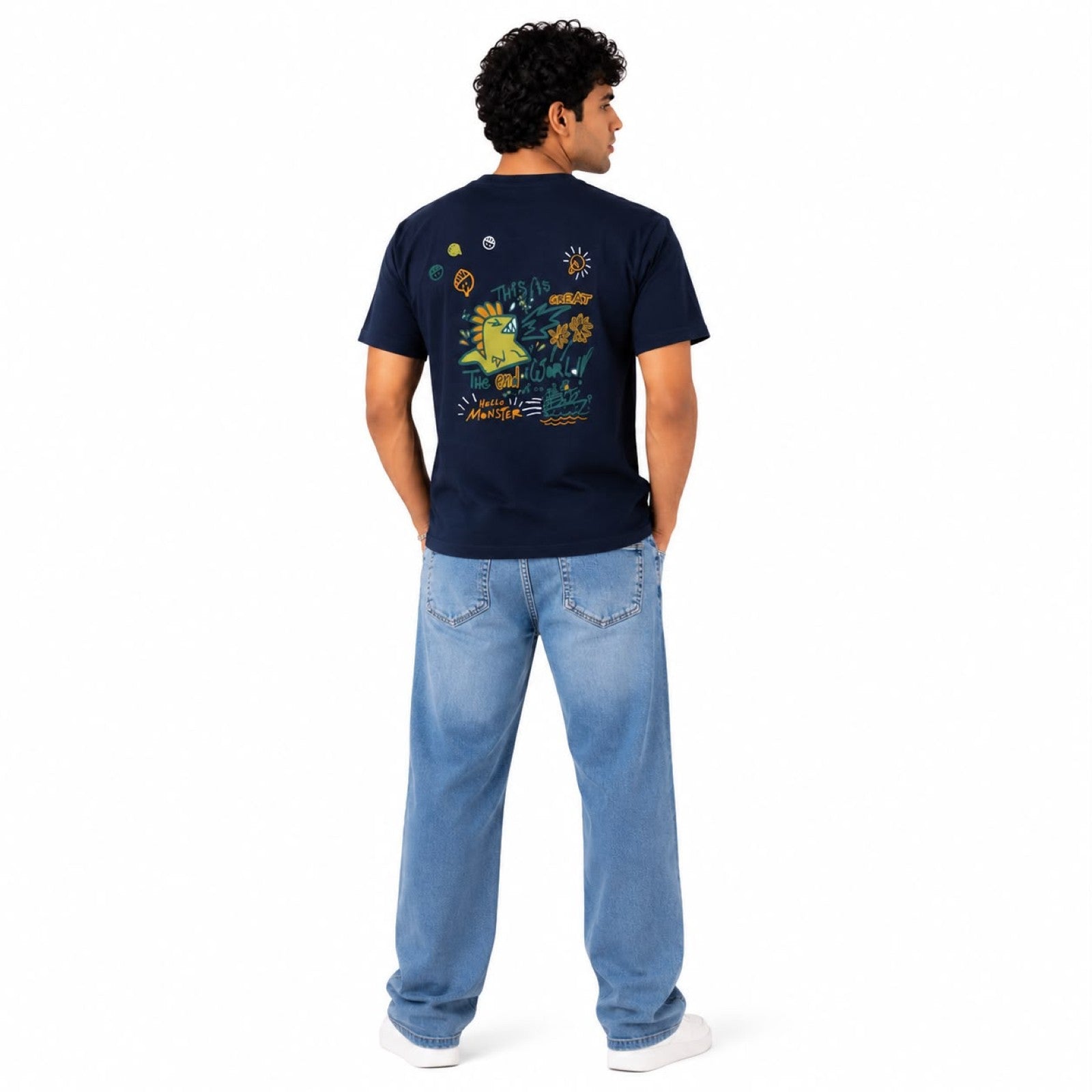 Men's Midnight Navy Graphic Oversized Casual T-Shirt