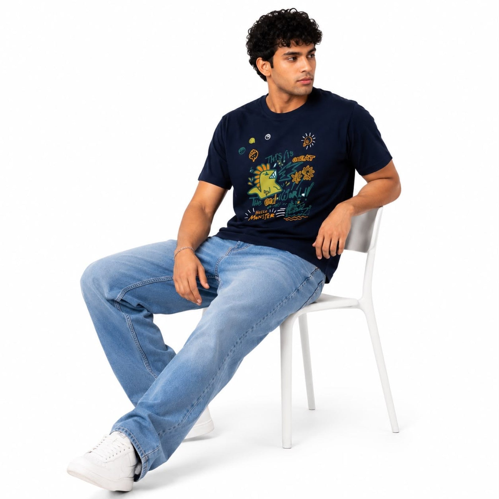 Men's Midnight Navy Graphic Oversized Casual T-Shirt