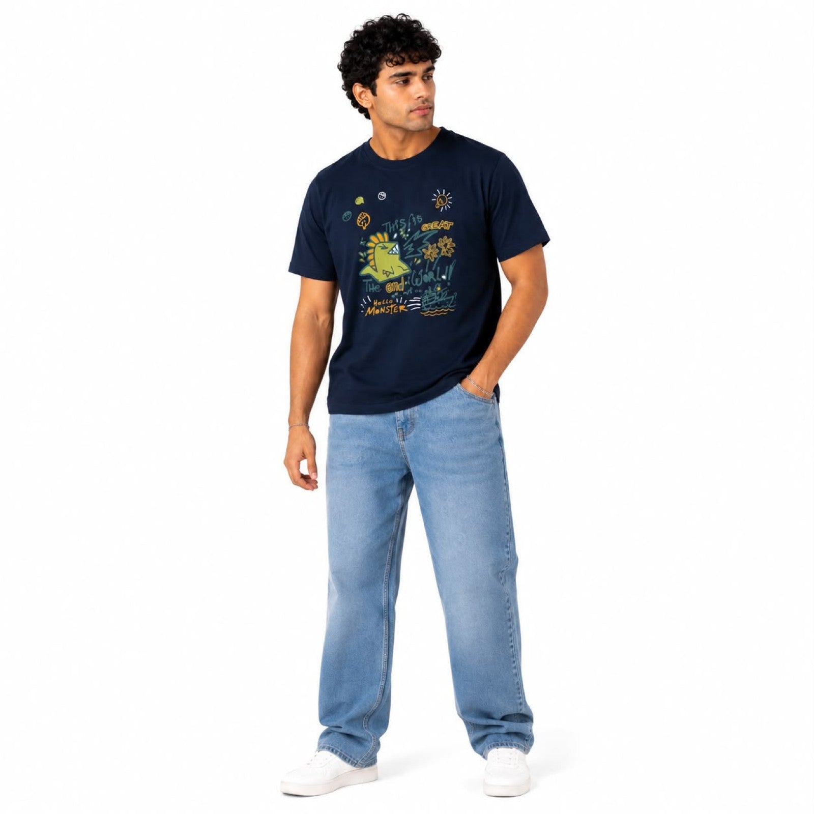 Men's Midnight Navy Graphic Oversized Casual T-Shirt