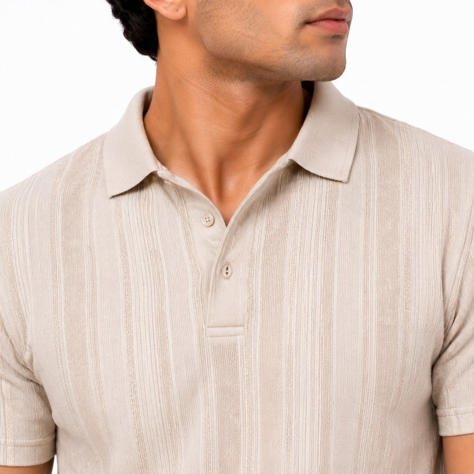 Men's Sand Beige Textured Polo T-Shirt