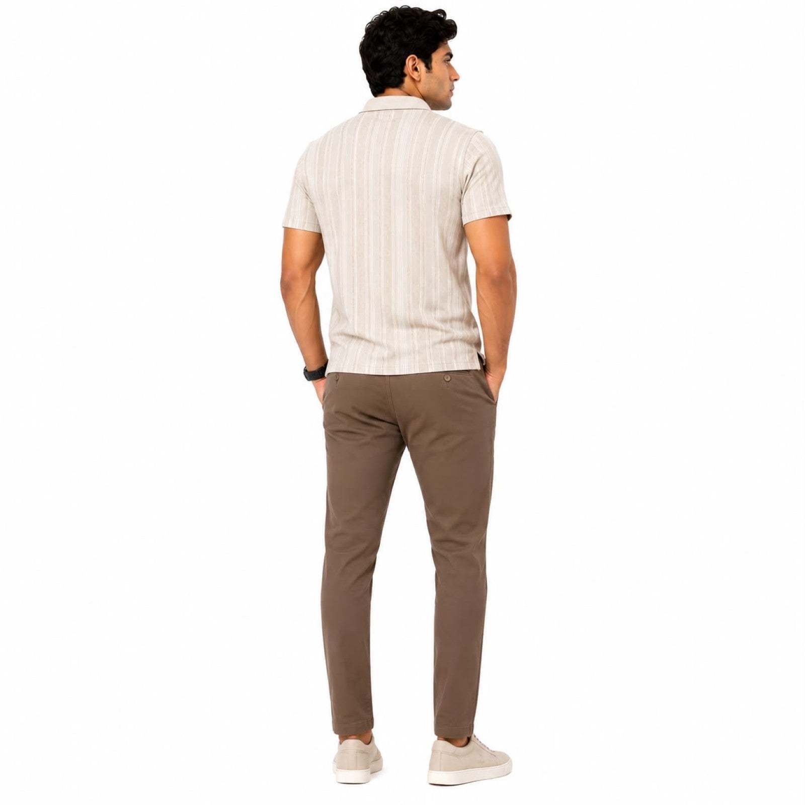 Men's Sand Beige Textured Polo T-Shirt