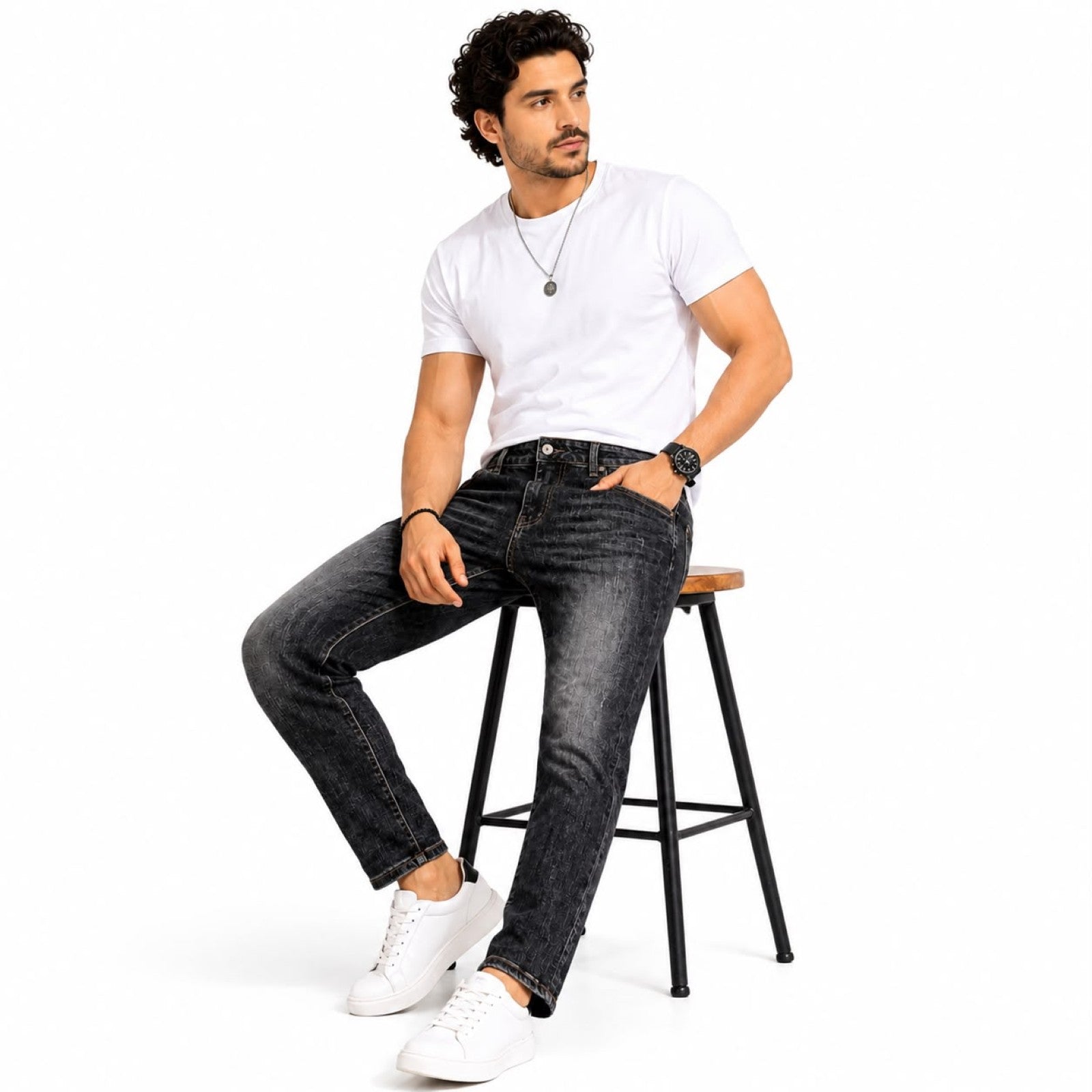 Men's Dark Grey Slim Fit Casual Denim Jeans