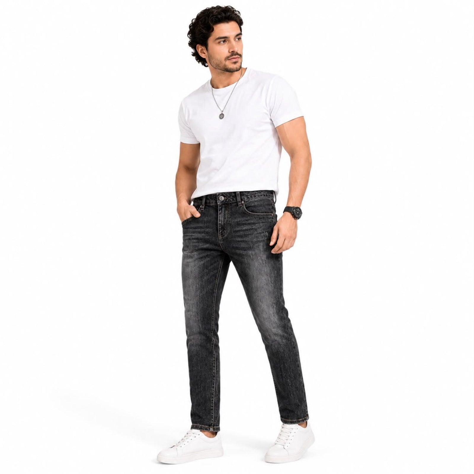 Men's Dark Grey Slim Fit Casual Denim Jeans