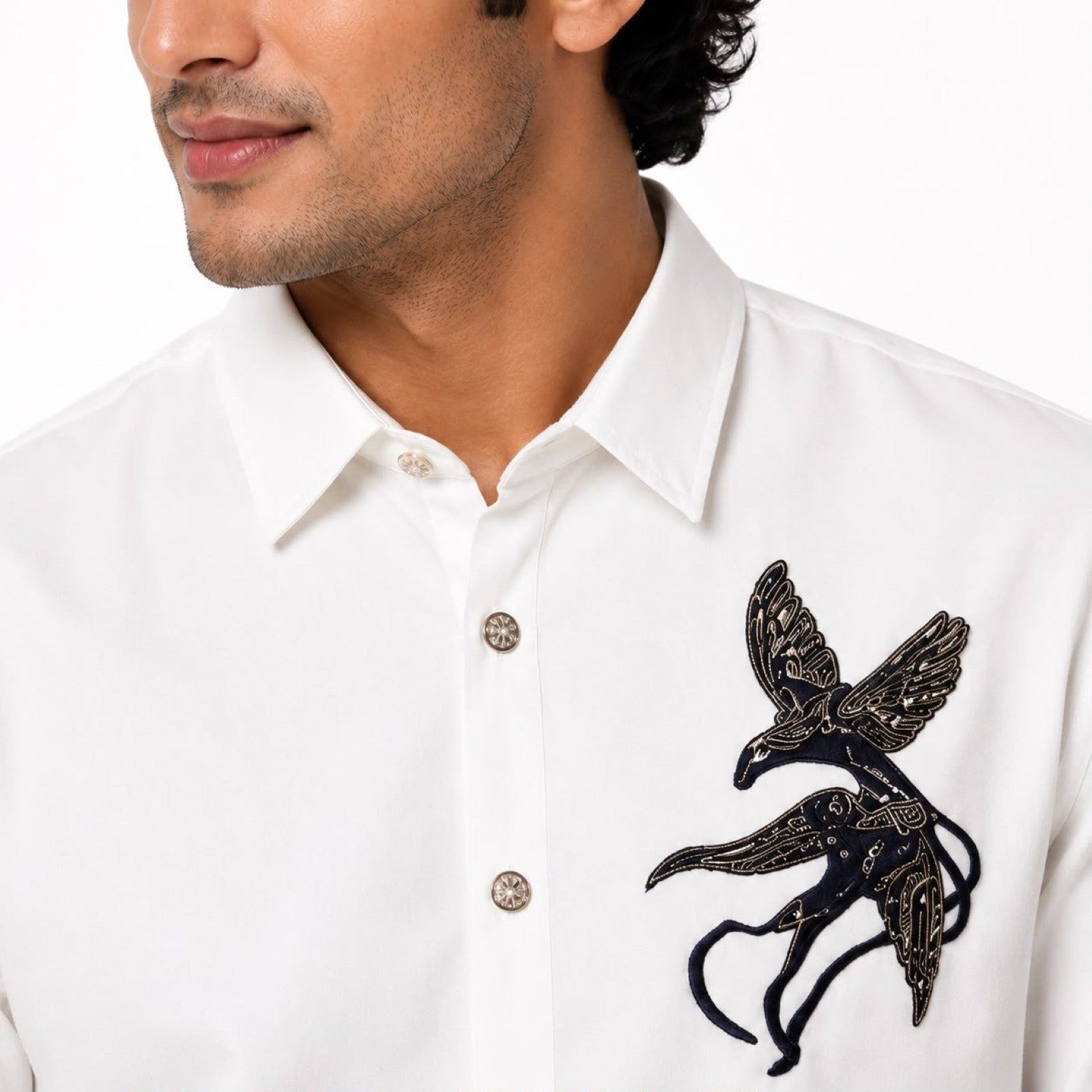 Men's White Embellished Formal Shirt