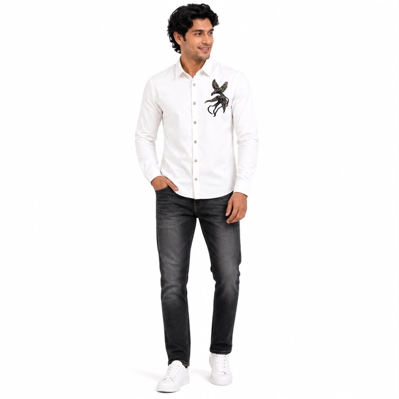 Men's White Embellished Formal Shirt
