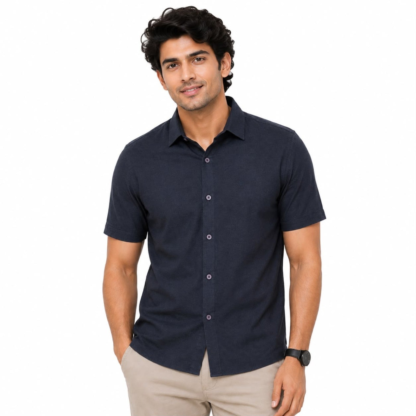 Men's Grey Solid Half Sleeve Casual Shirt