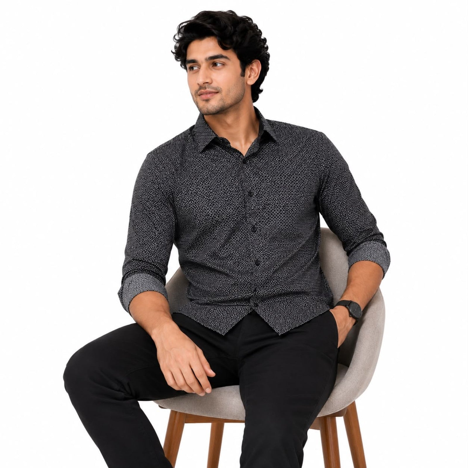 Men's Midnight Black Micro Print Premium Formal Shirt