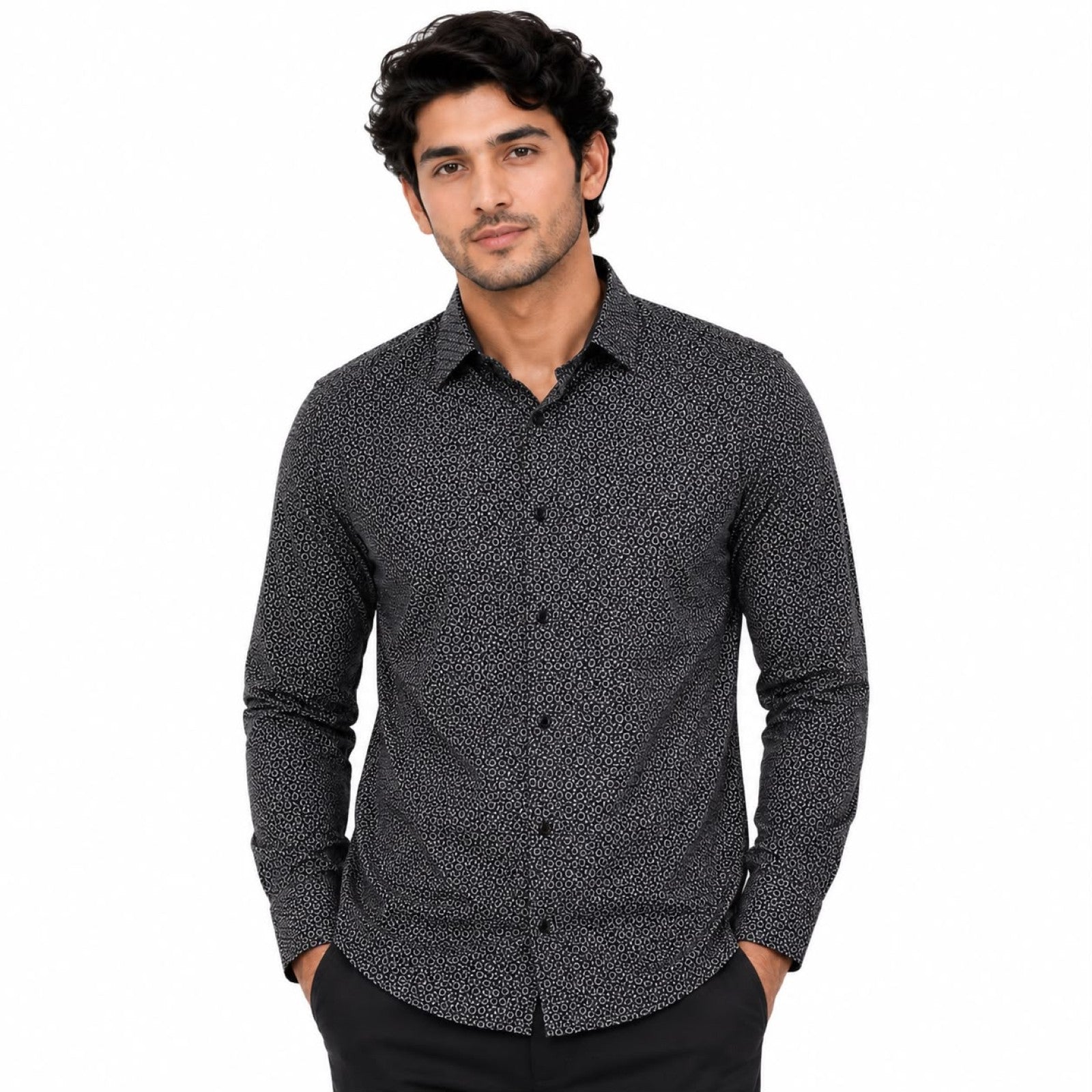 Men's Midnight Black Micro Print Premium Formal Shirt