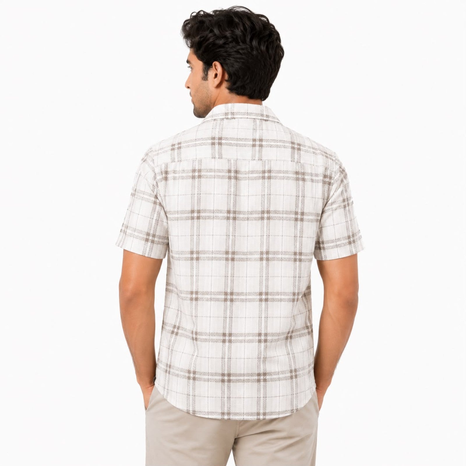Men's Light Brown Checked Half Sleeve Casual Shirt