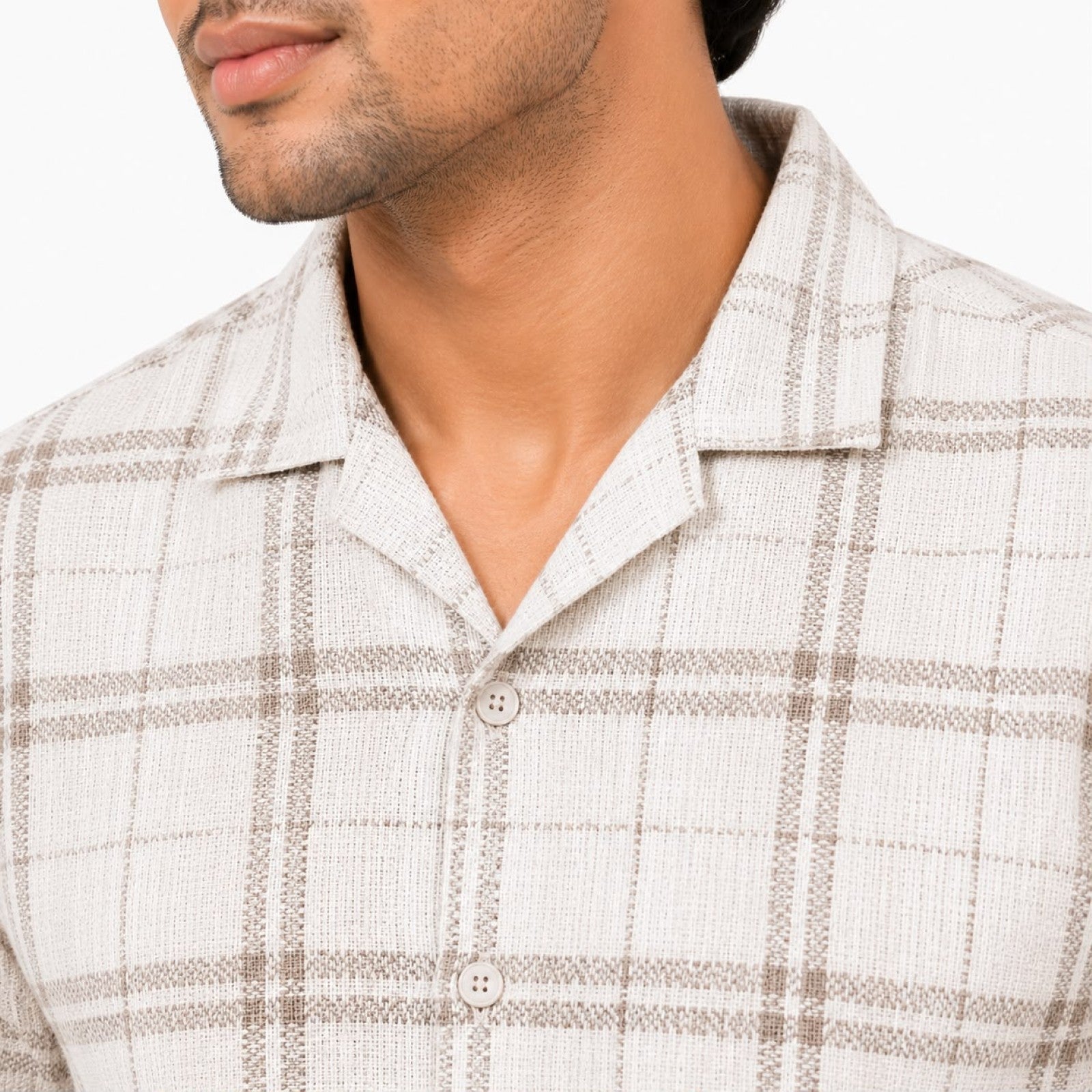 Men's Light Brown Checked Half Sleeve Casual Shirt