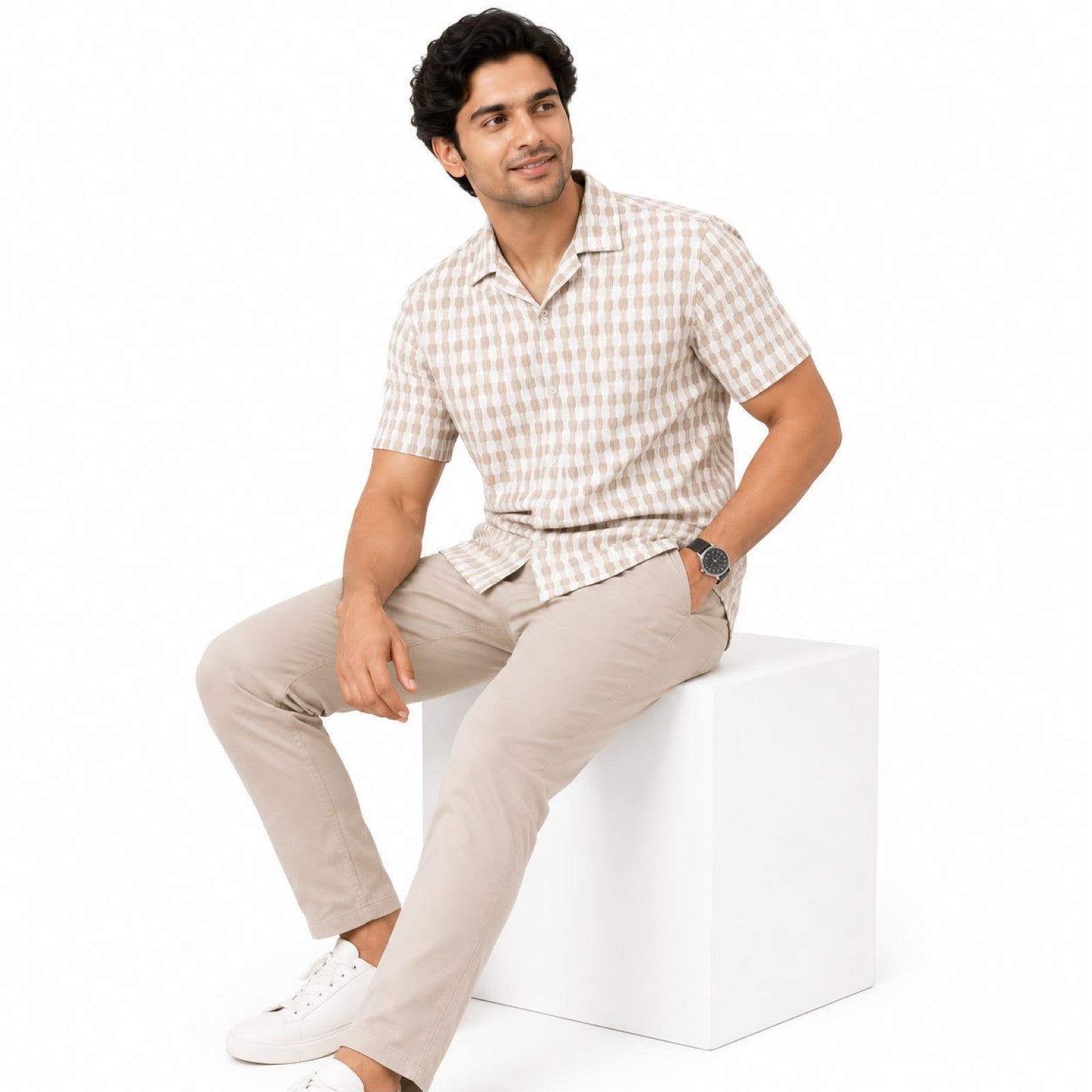 Men's Mustard Checked Half Sleeve Casual Shirt
