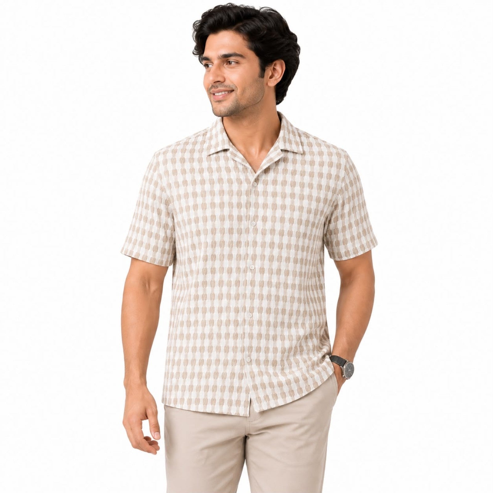 Men's Mustard Checked Half Sleeve Casual Shirt