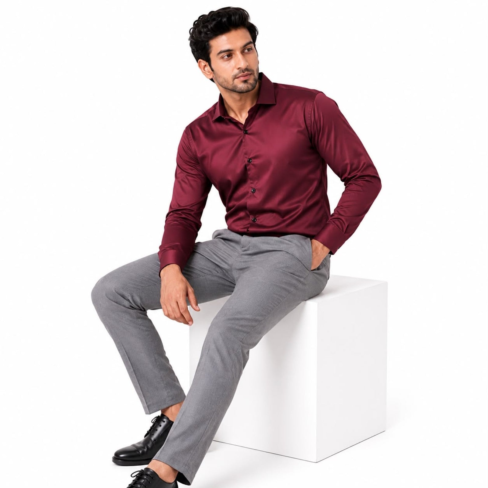 Men's Regal Maroon Satin Evening Shirt