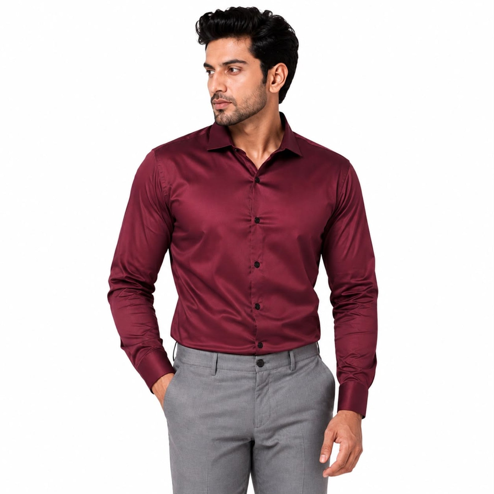 Men's Regal Maroon Satin Evening Shirt