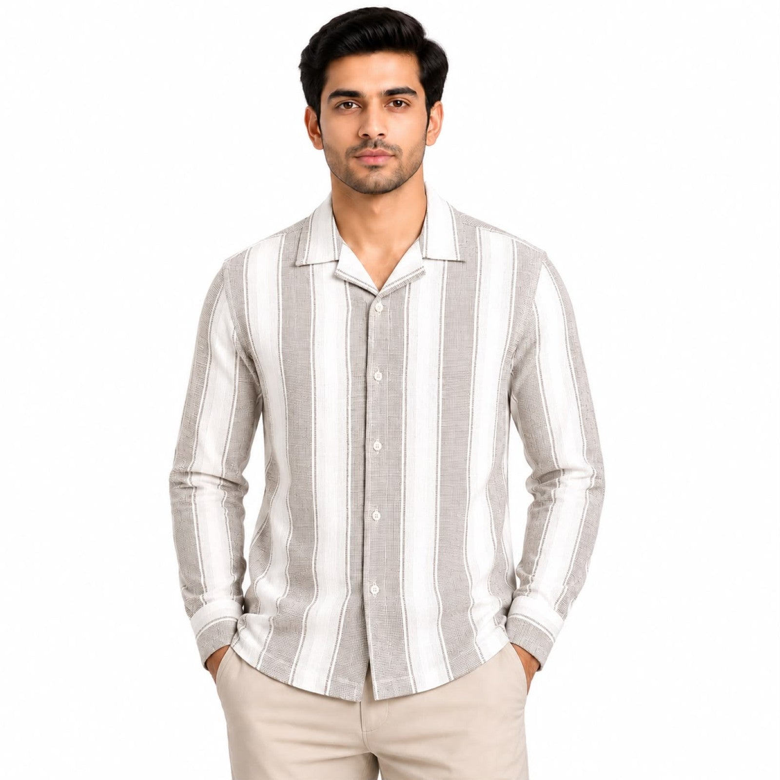 Men's White & Dark Grey Checked Half Sleeve Casual Shirt