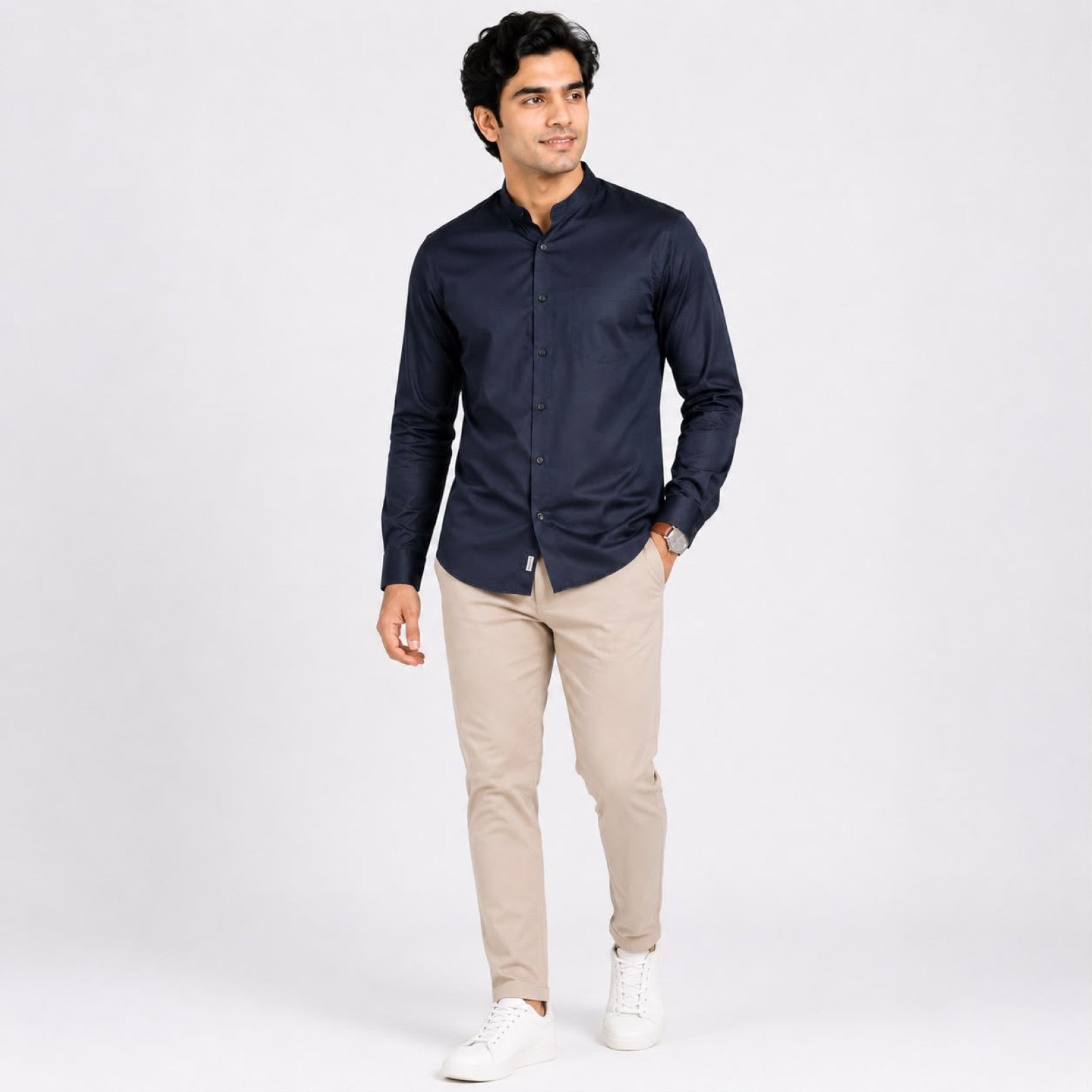 Men's Regal Navy Mandarin Collar Premium Shirt