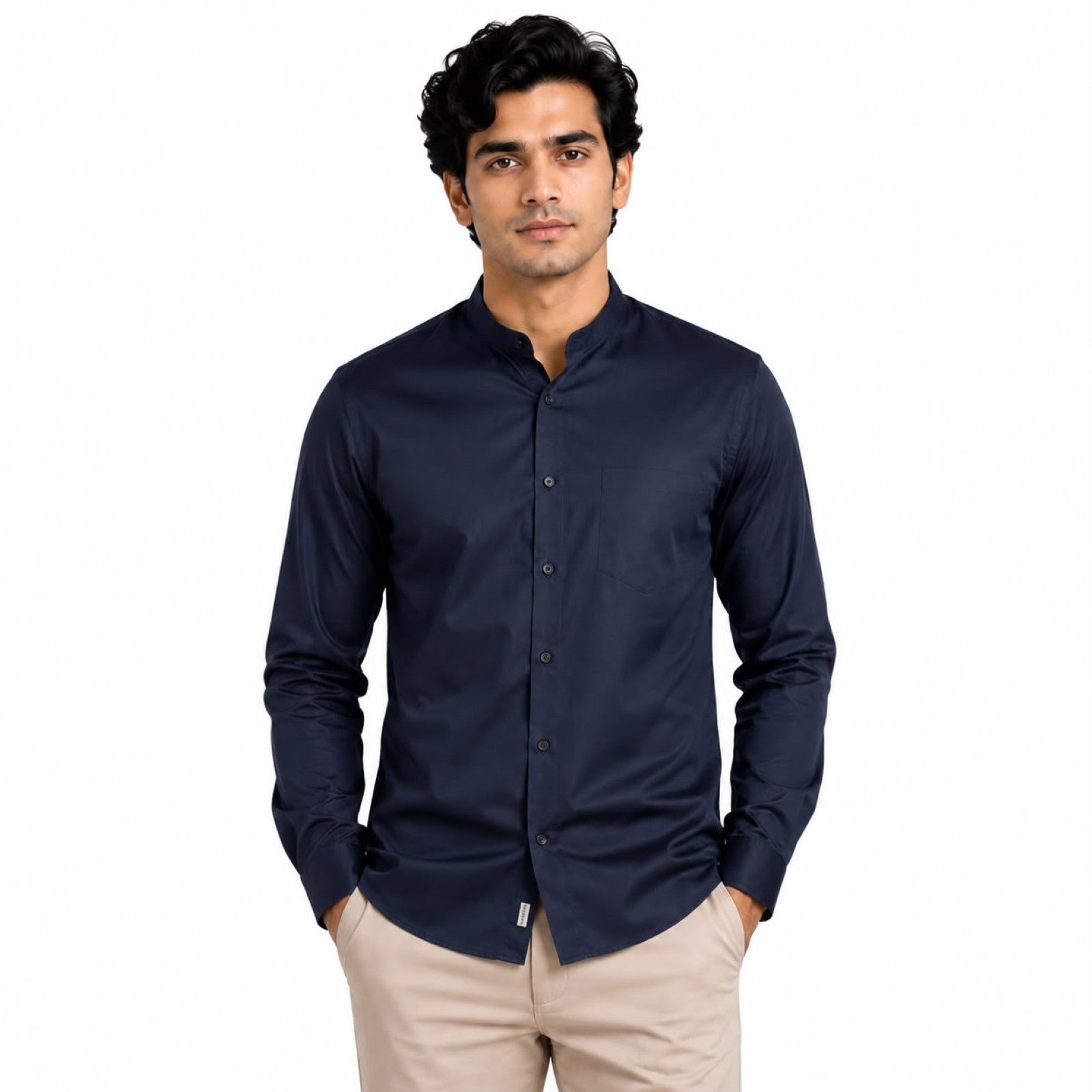 Men's Regal Navy Mandarin Collar Premium Shirt