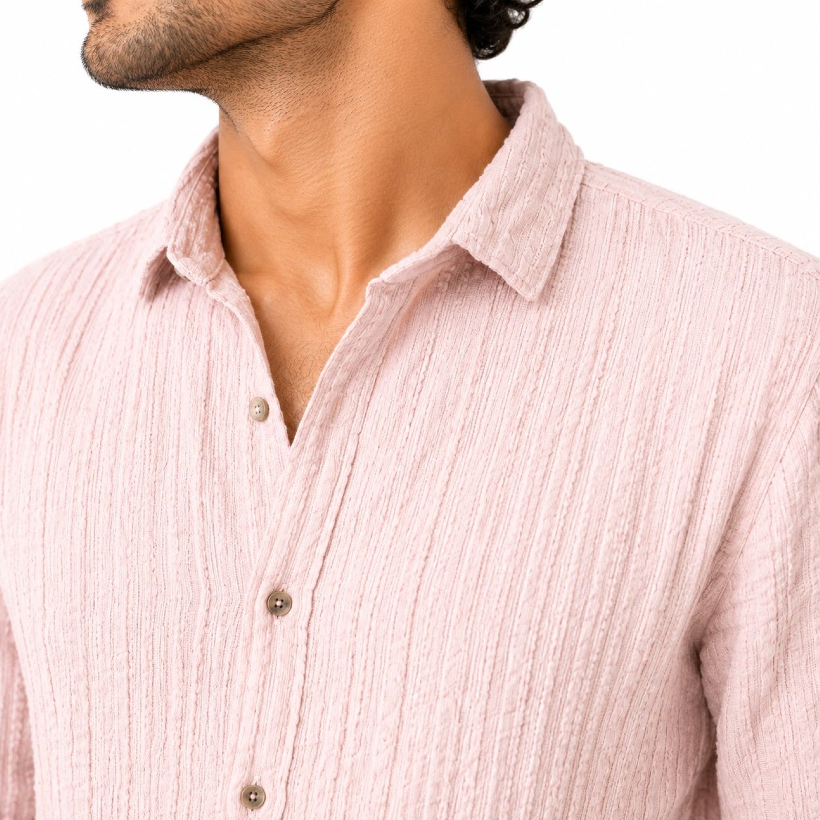 Men's Peach Textured Casual Cotton Shirt