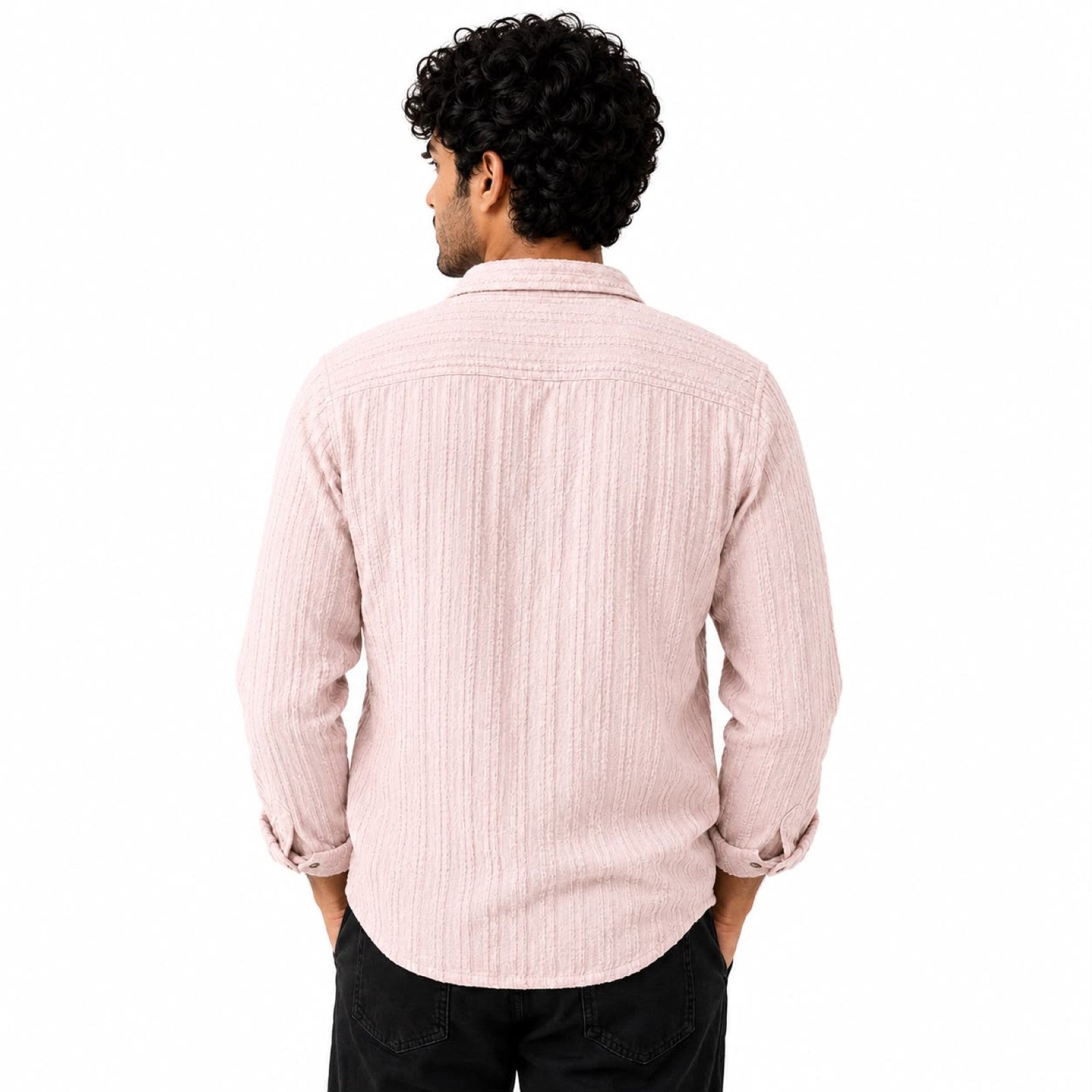 Men's Peach Textured Casual Cotton Shirt