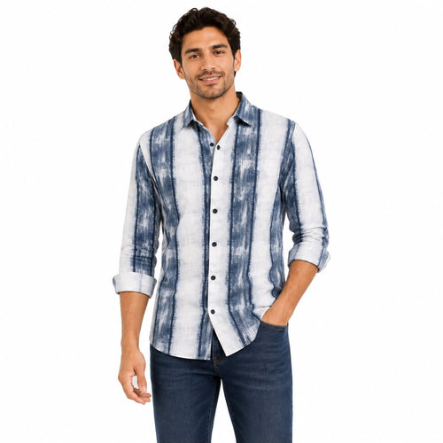 Men's Blue & White Striped Casual Shirt