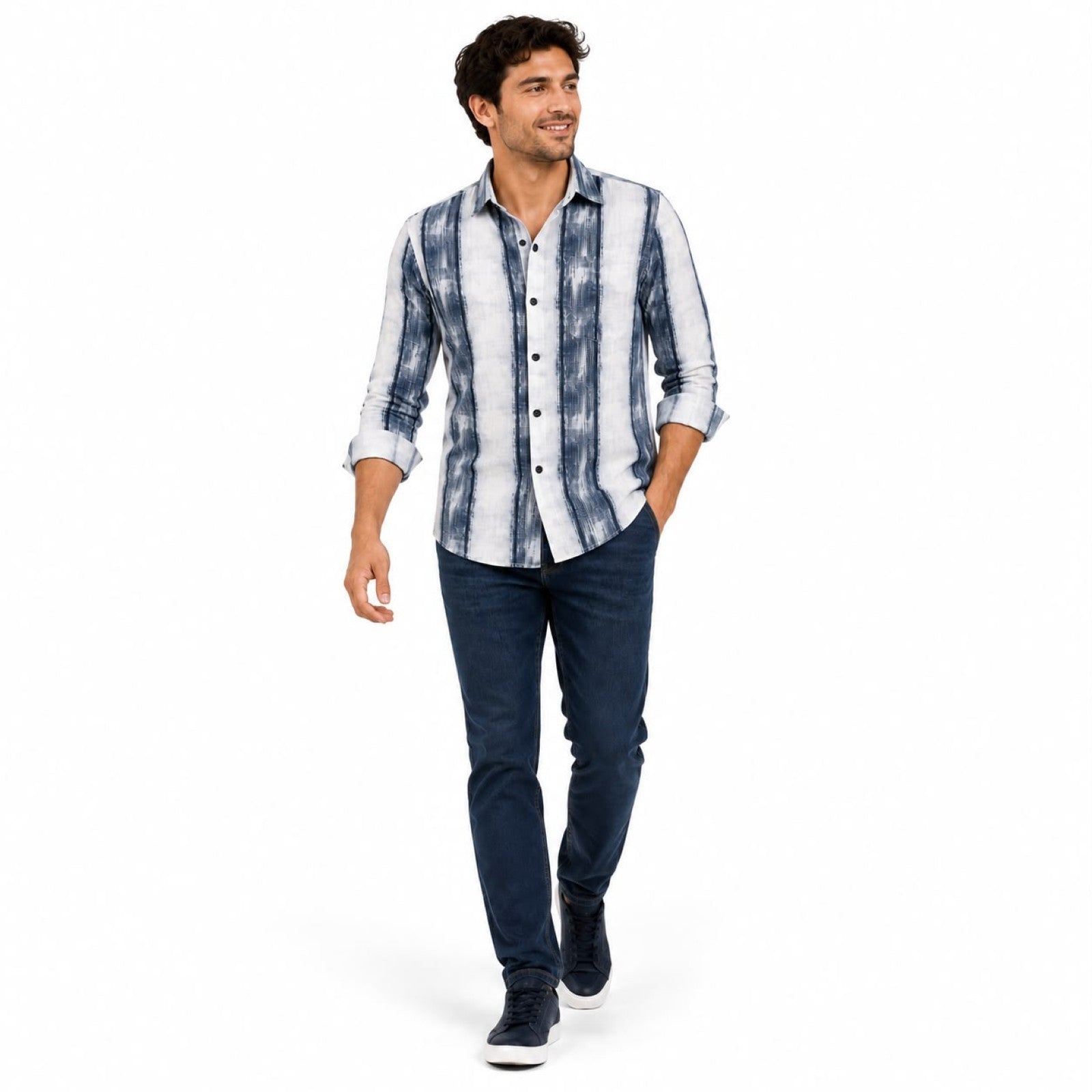Men's Blue & White Striped Casual Shirt