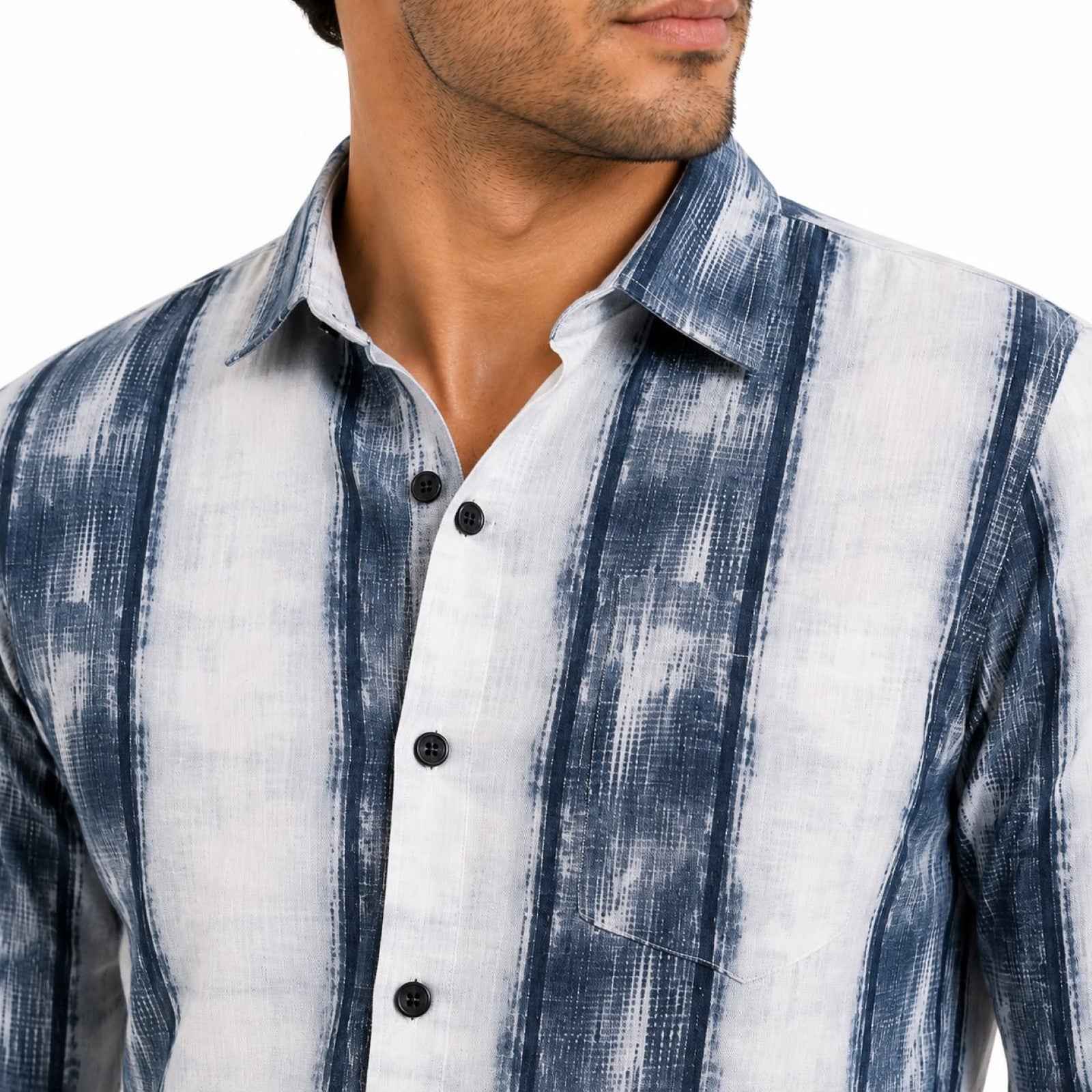 Men's Blue & White Striped Casual Shirt