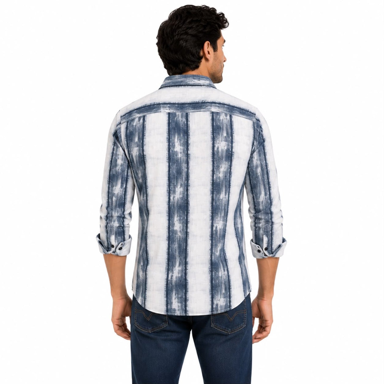Men's Blue & White Striped Casual Shirt