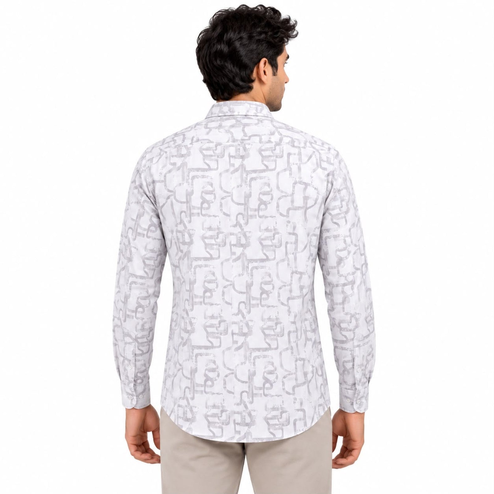 Men's White Abstract Line Print Casual Shirt
