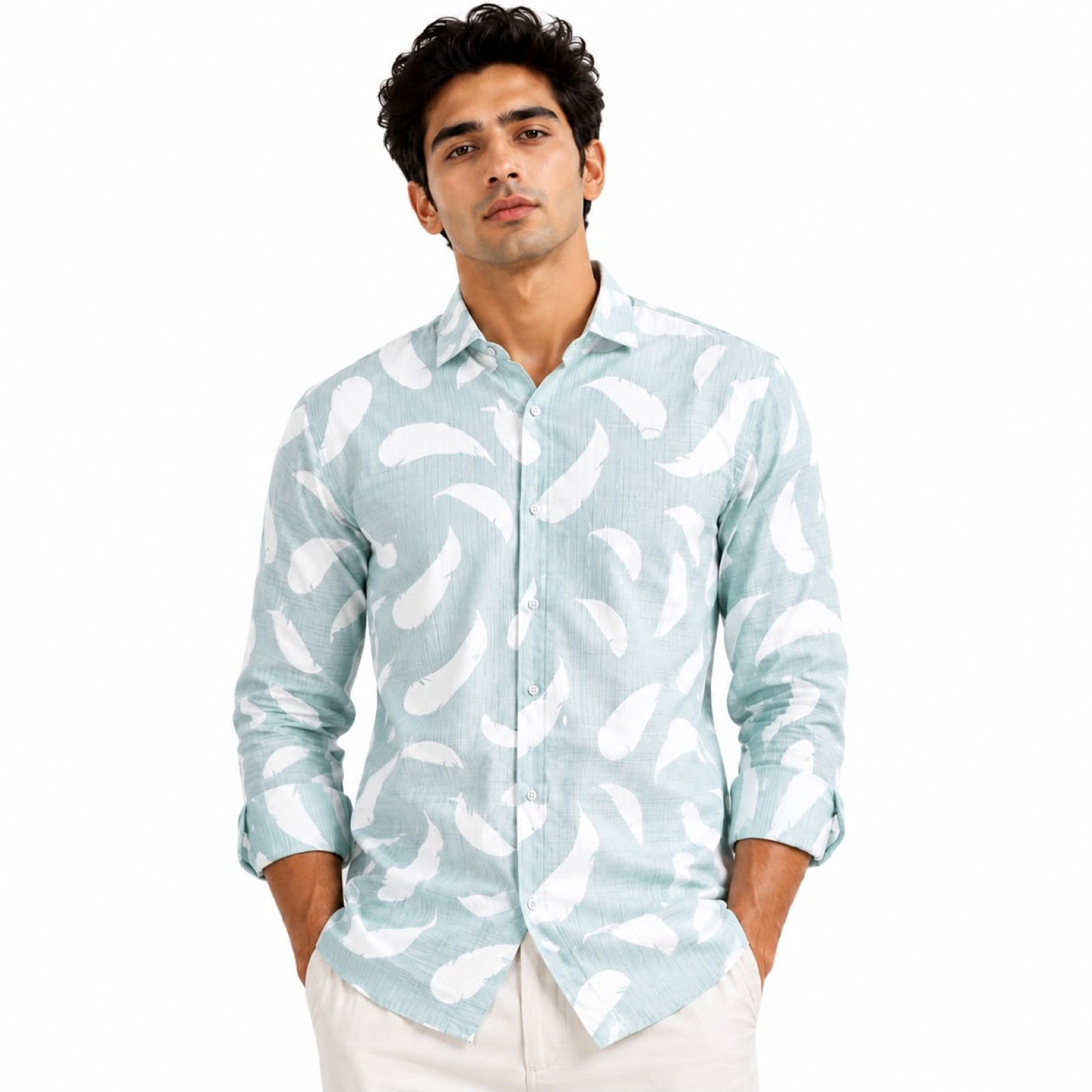 Men's Mint Sky Abstract Printed Casual Shirt