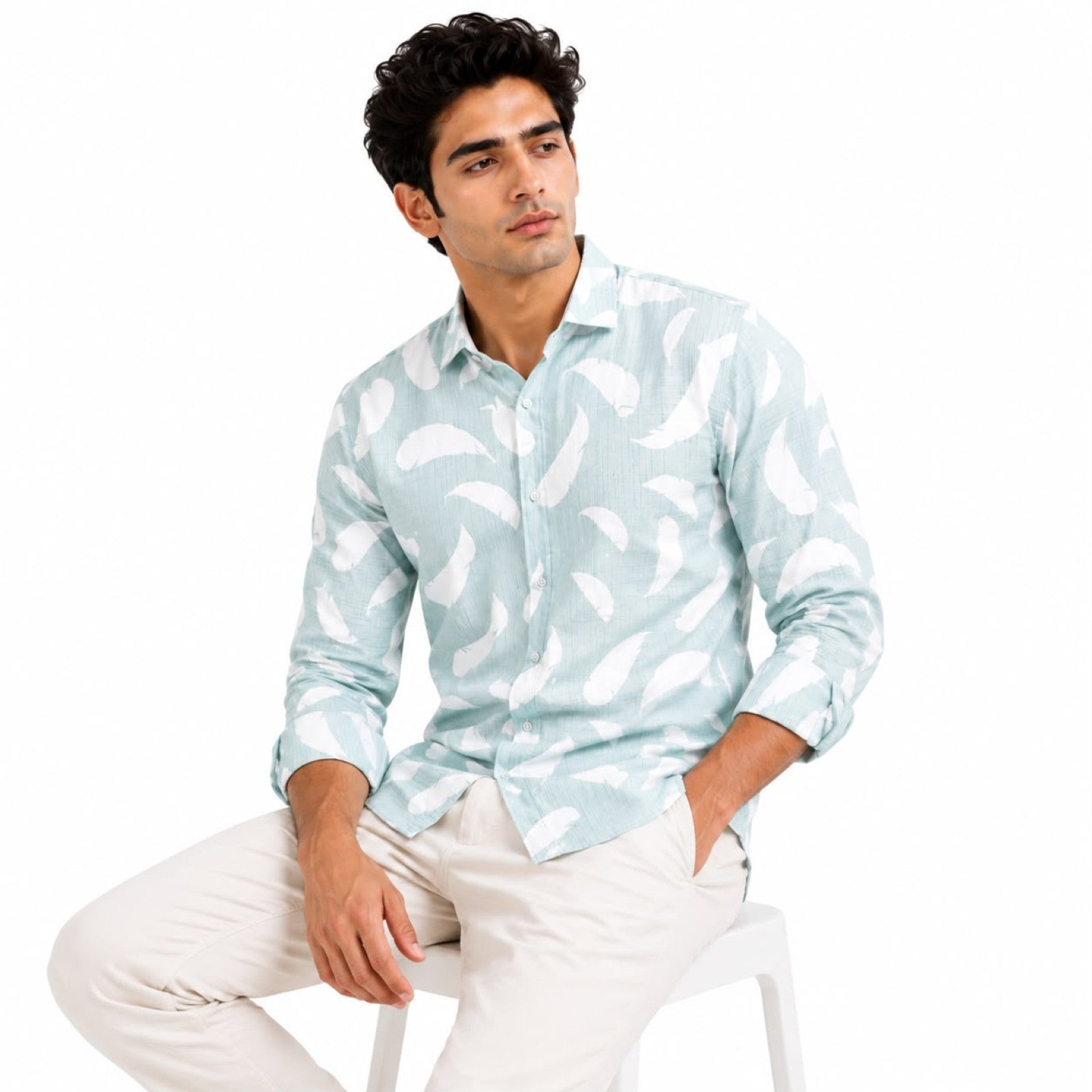 Men's Mint Sky Abstract Printed Casual Shirt