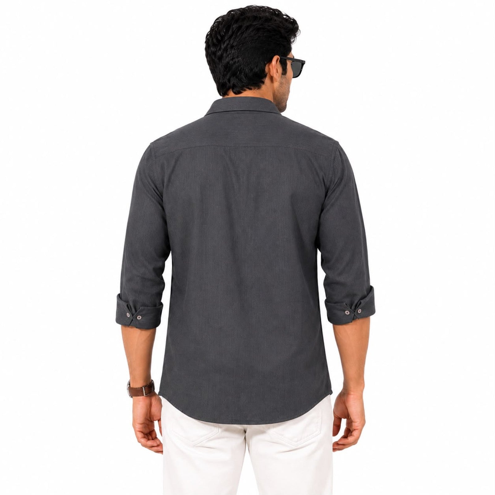 Men's Solid Grey Casual Full Sleeve Shirt