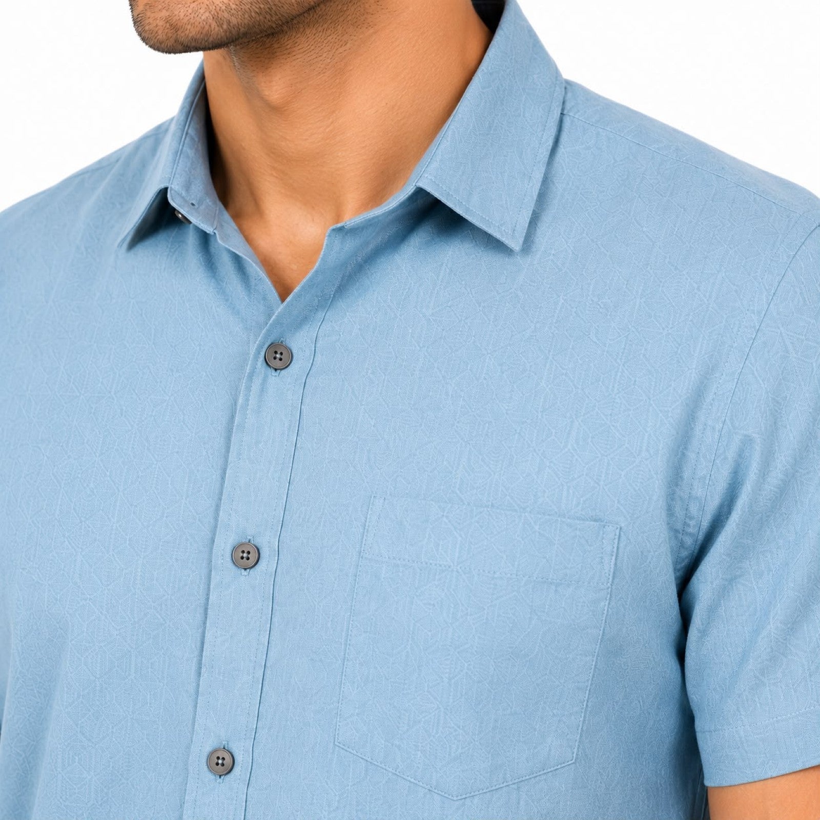 Men's Sky Blue Casual Half Sleeve Shirt