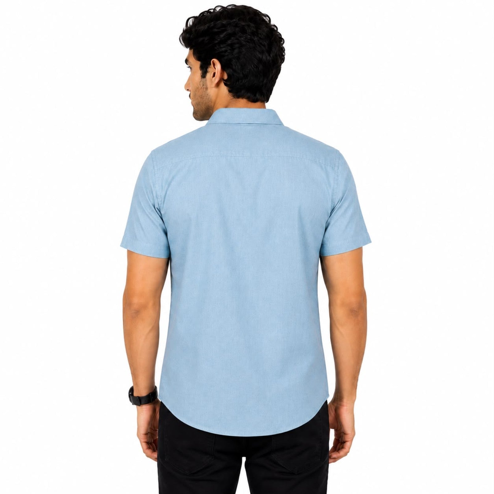 Men's Sky Blue Casual Half Sleeve Shirt