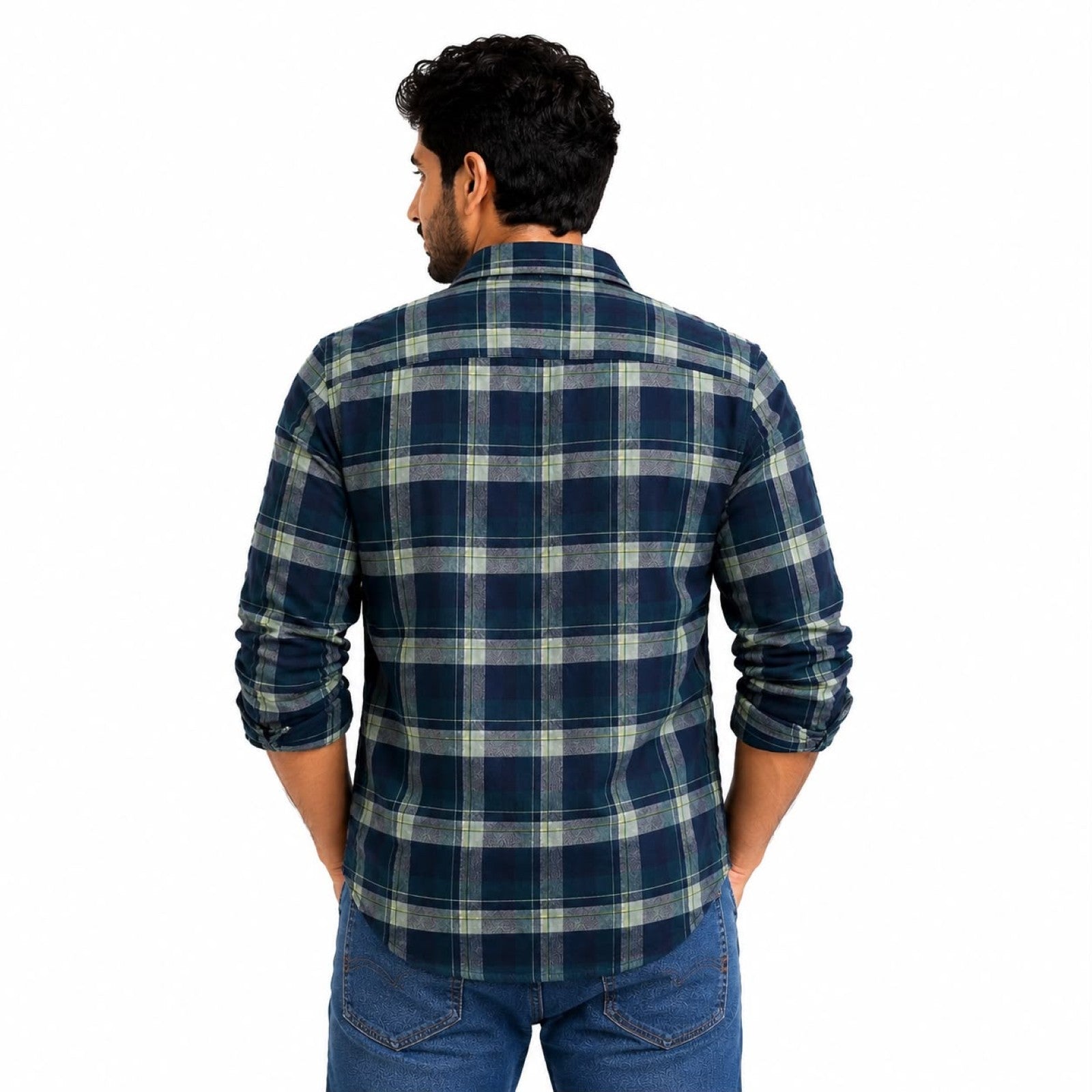 Men's Maroon and Teal Peacock Plaid Checkered Smart-Casual Shirt