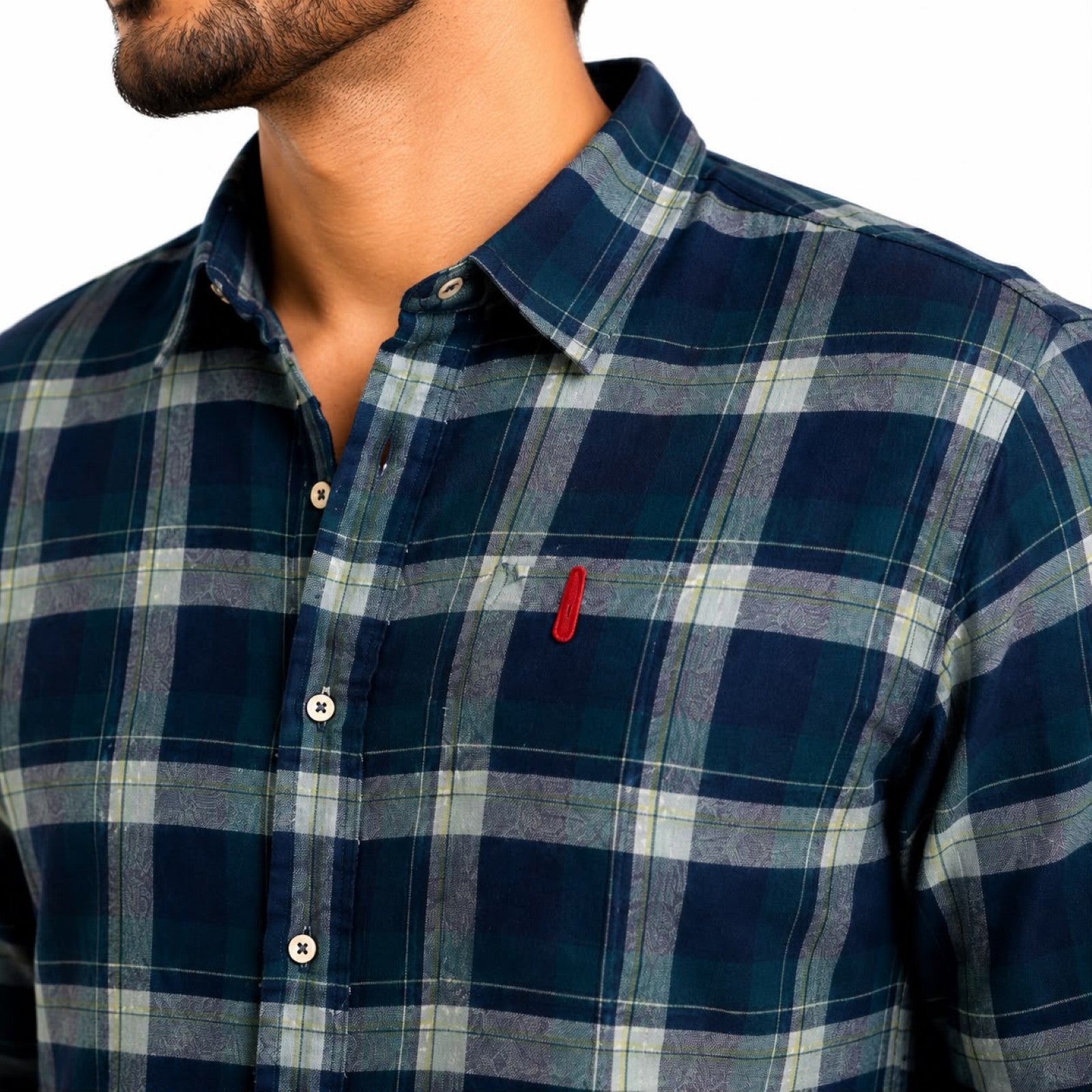Men's Maroon and Teal Peacock Plaid Checkered Smart-Casual Shirt
