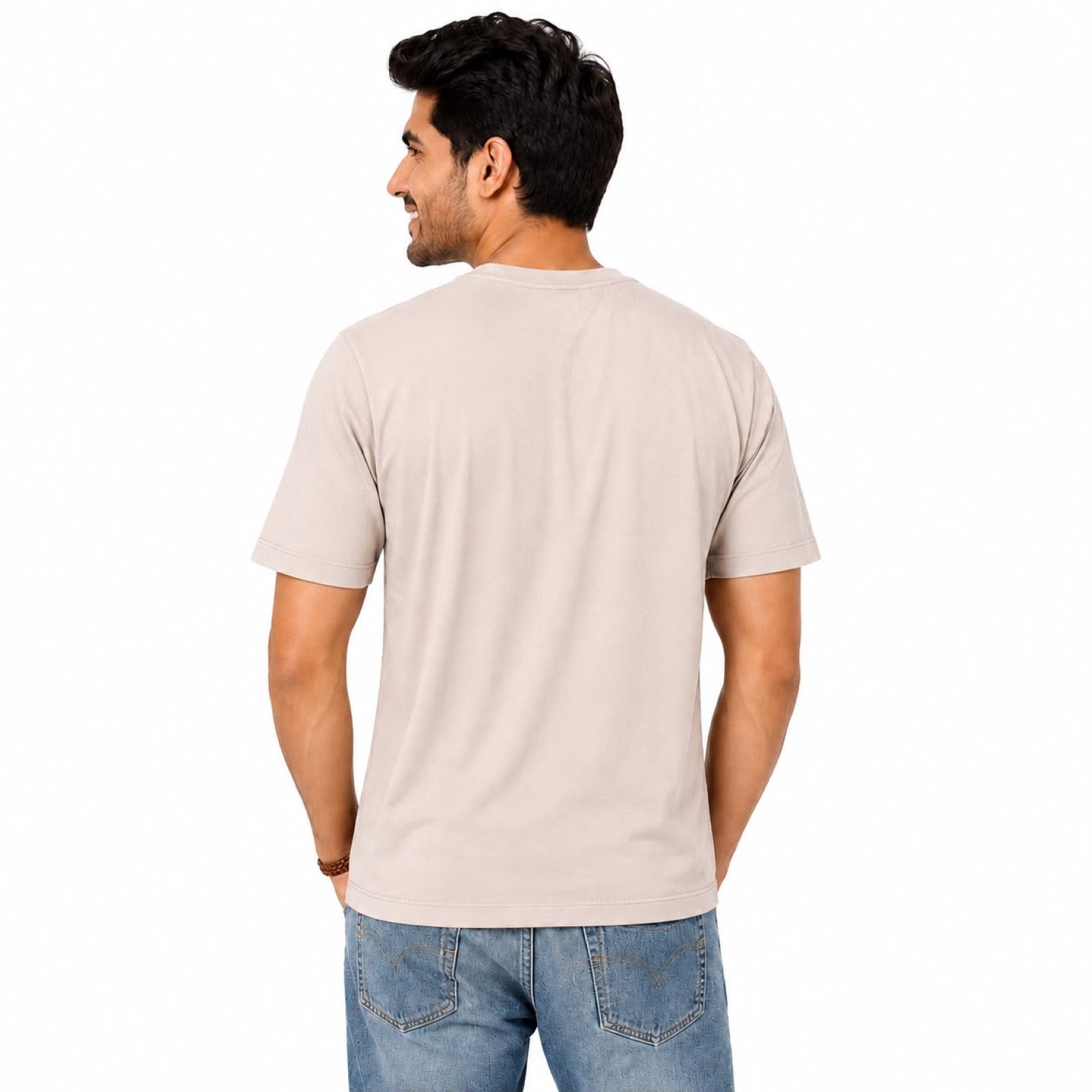 Men's Minimalist Beige Drop-Shoulder Oversized Casual T-Shirt