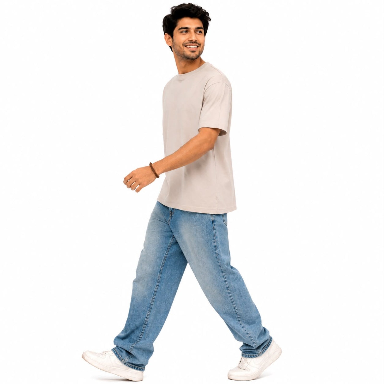 Men's Minimalist Beige Drop-Shoulder Oversized Casual T-Shirt