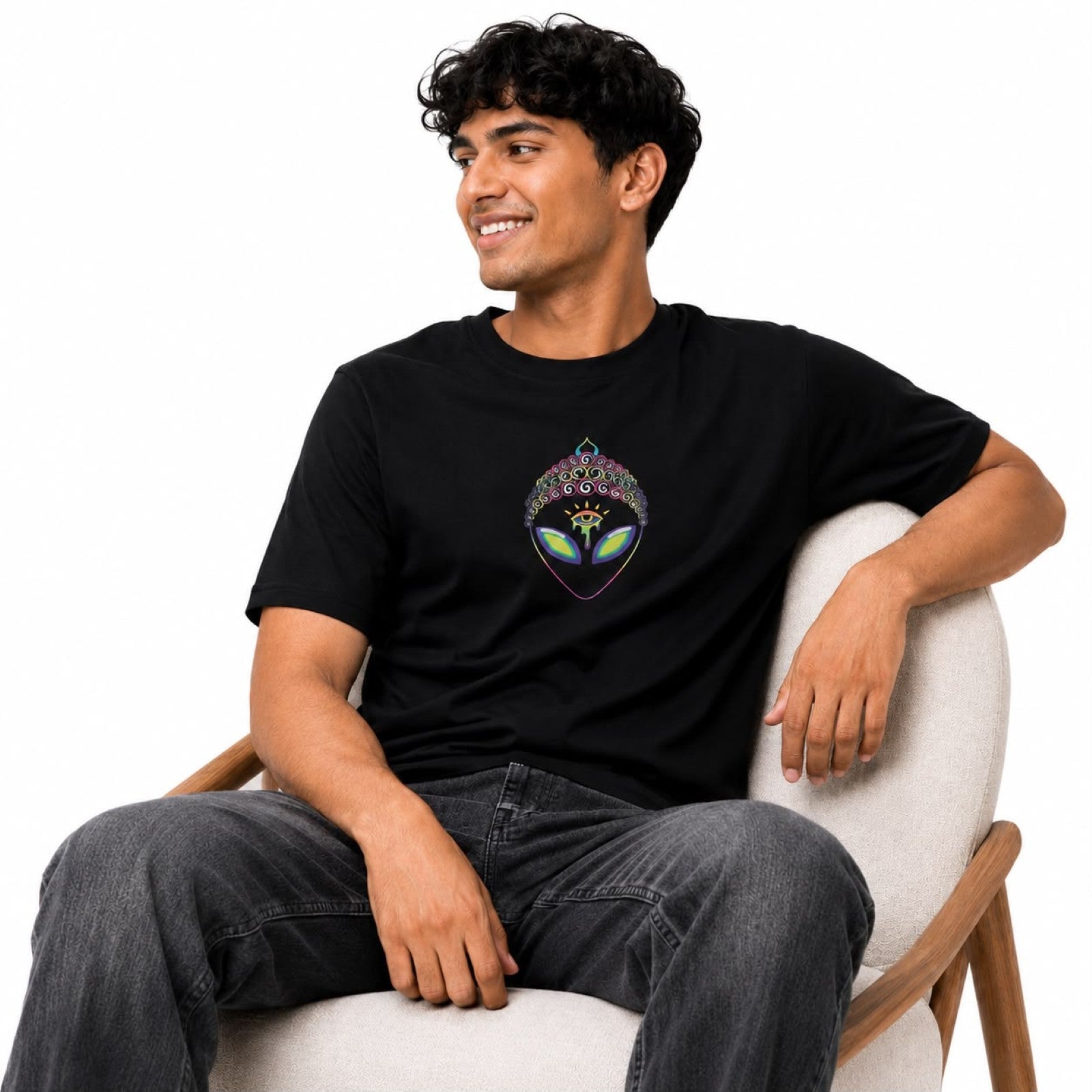 Men's Black Graphic Oversized T-Shirt