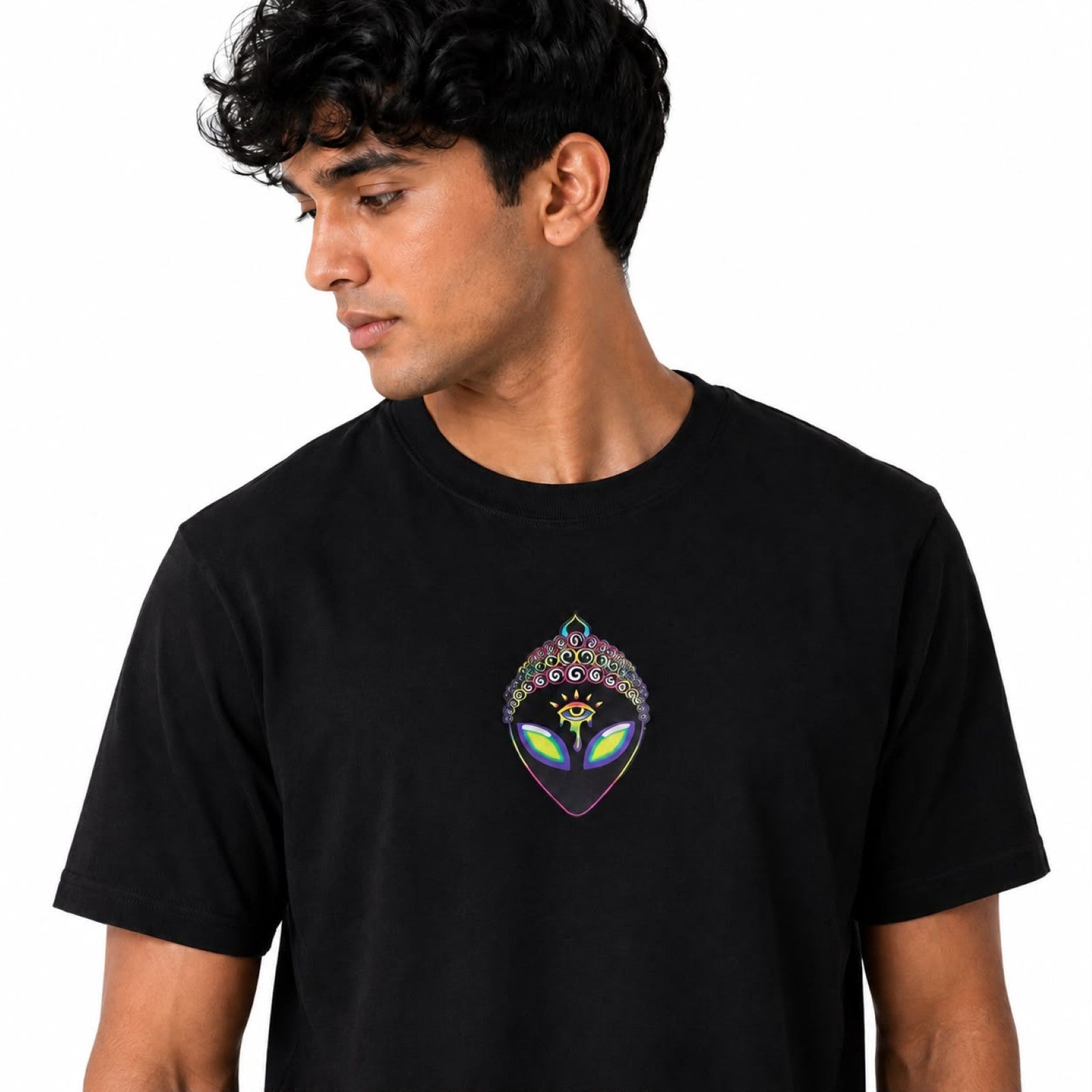 Men's Black Graphic Oversized T-Shirt