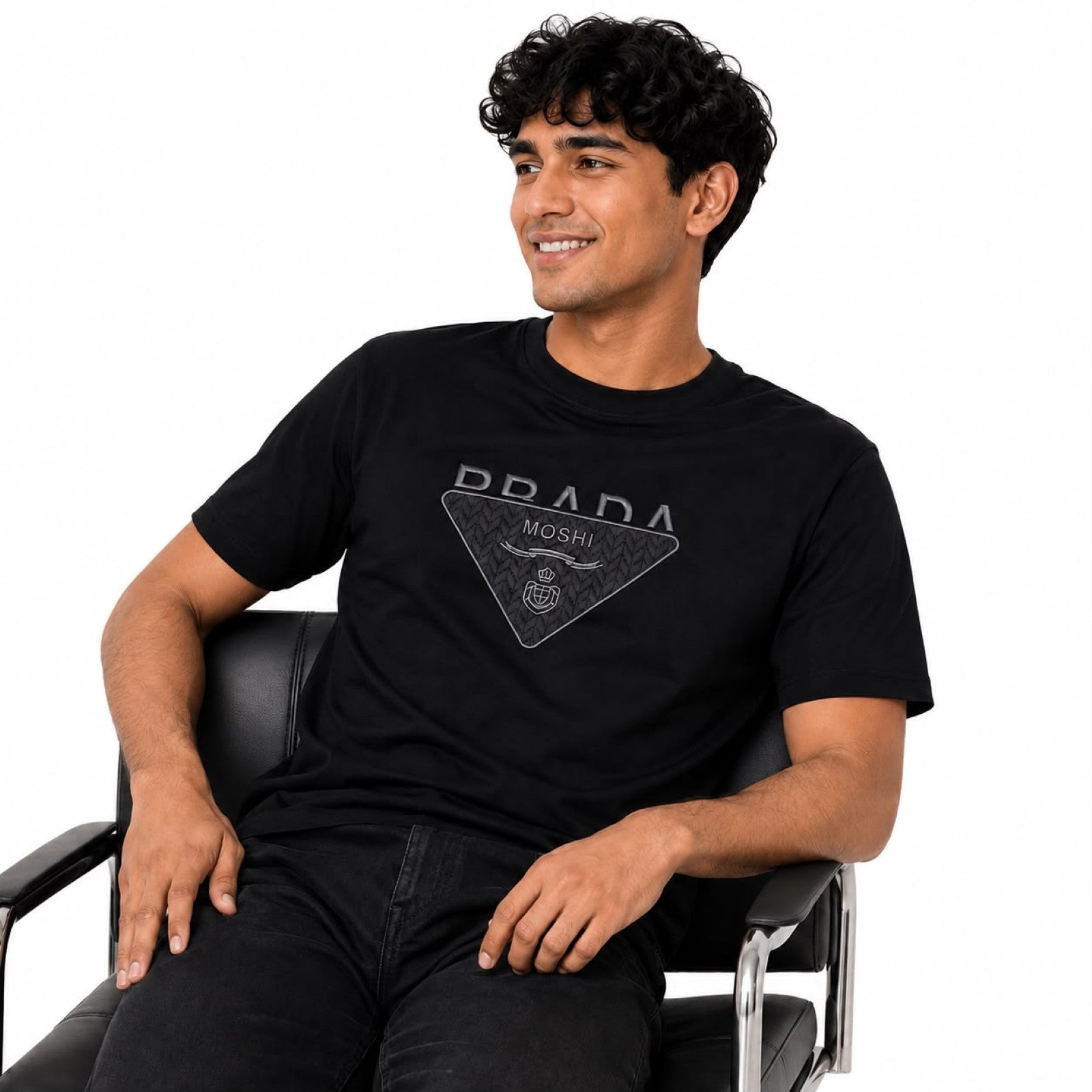 Men's Black Oversized Graphic Print T-Shirt