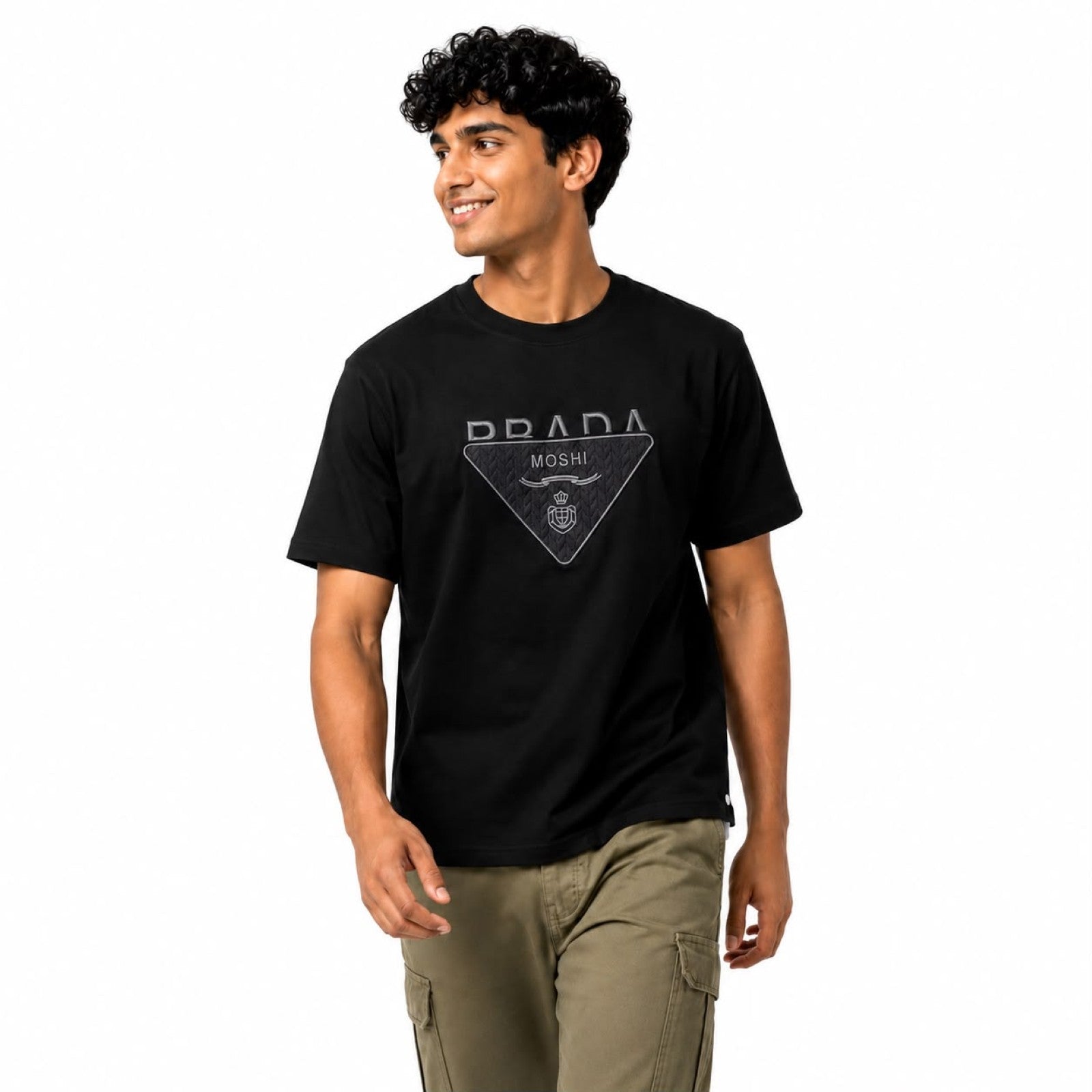Men's Black Oversized Graphic Print T-Shirt