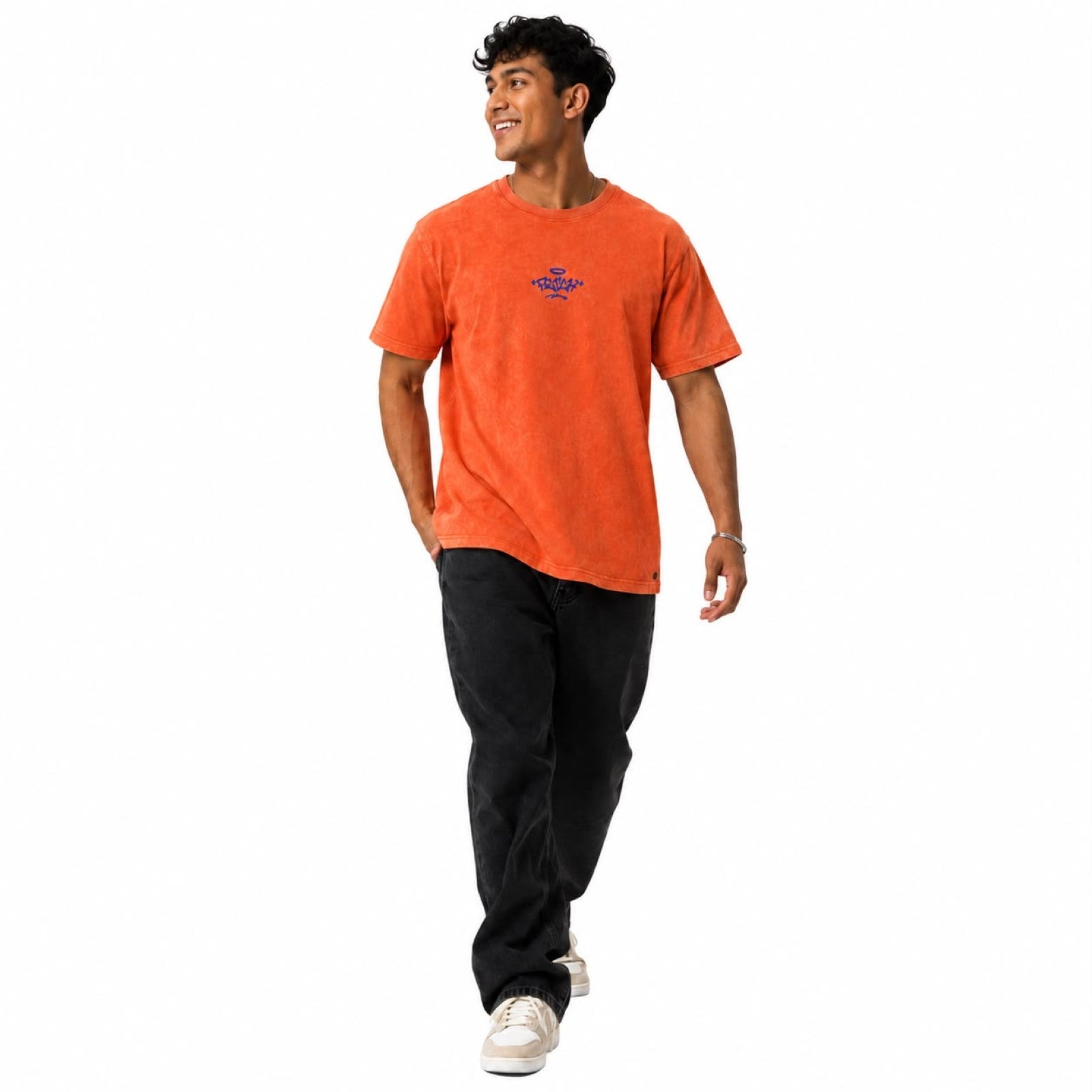 Men's Peach Orange Oversized Graphic T-Shirt