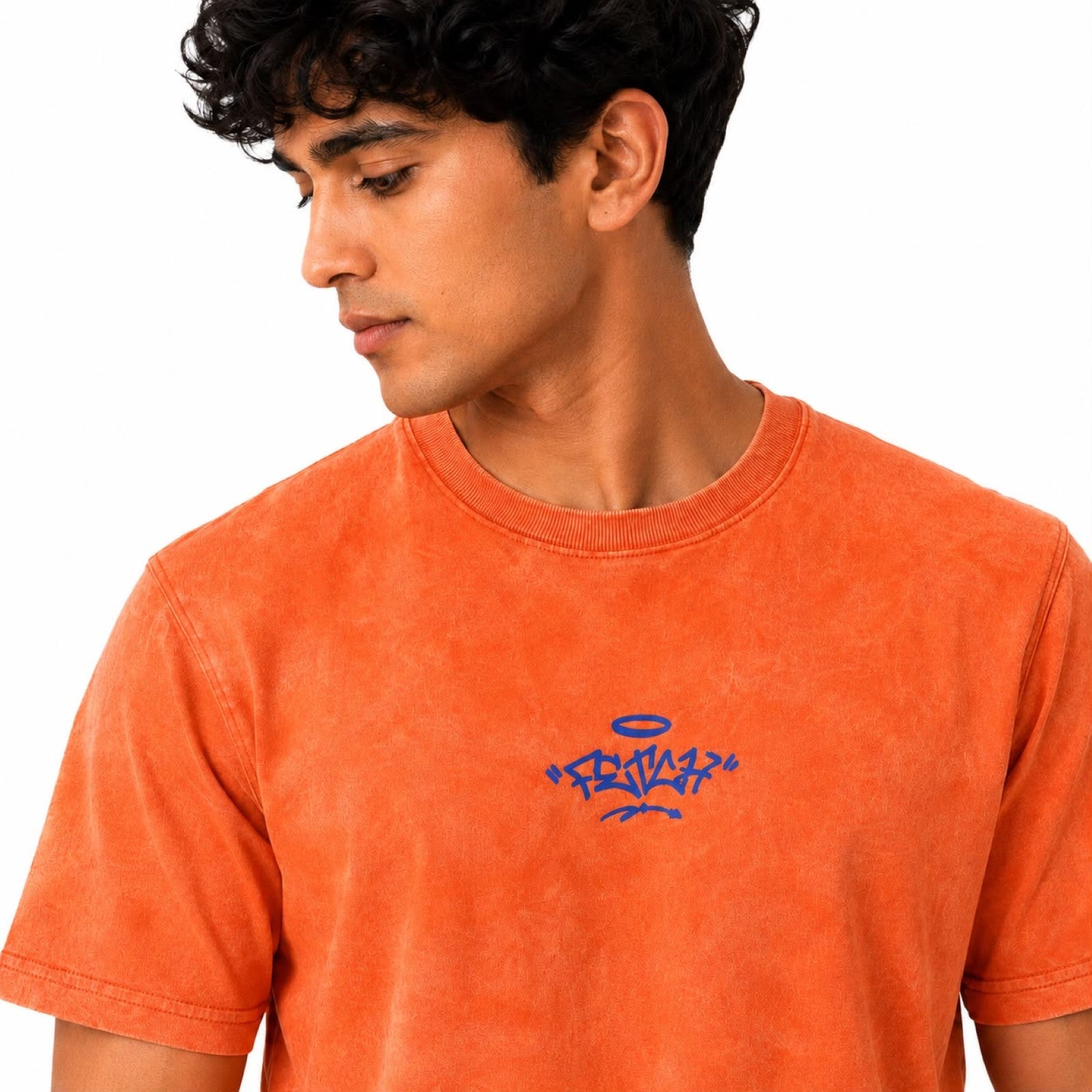 Men's Peach Orange Oversized Graphic T-Shirt