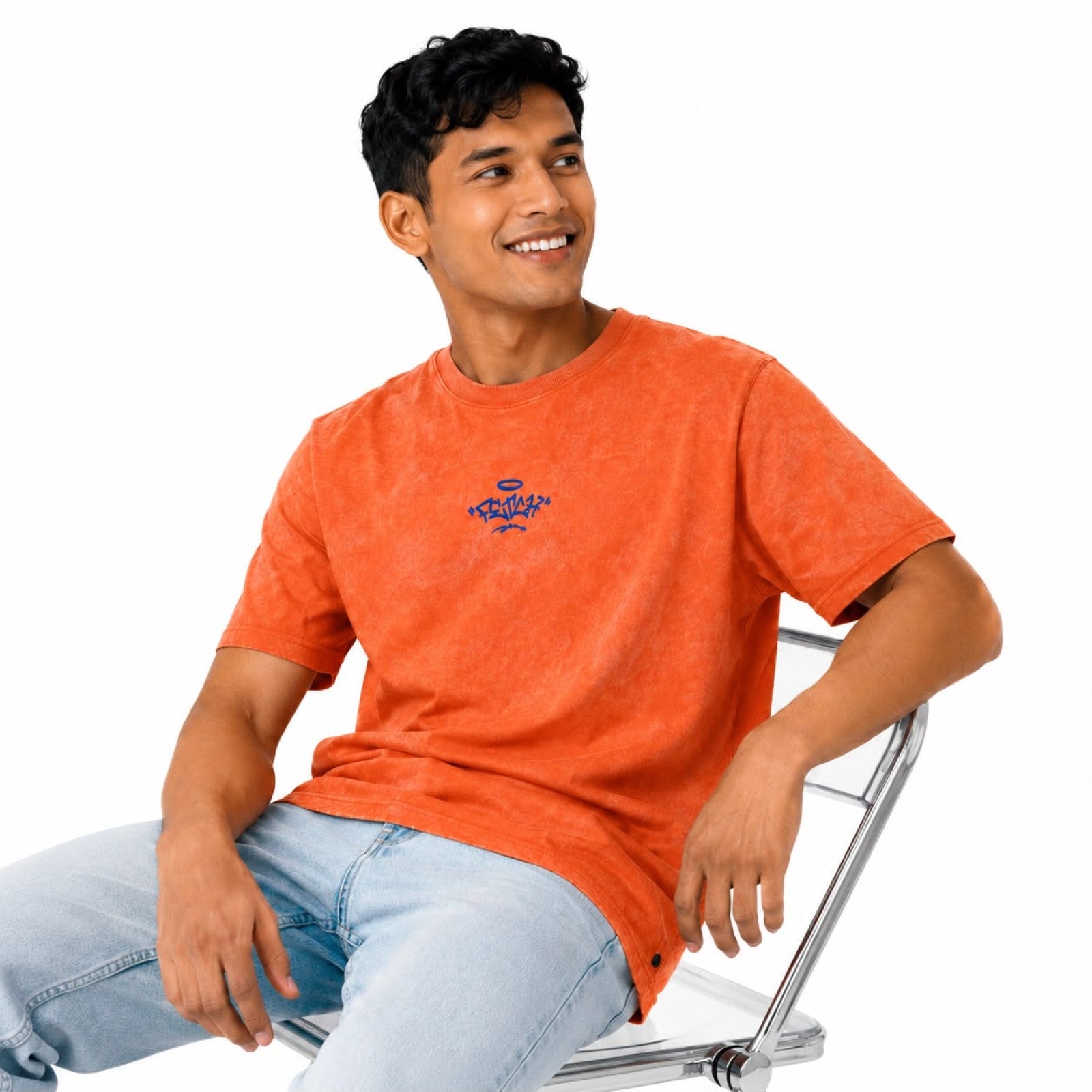 Men's Peach Orange Oversized Graphic T-Shirt