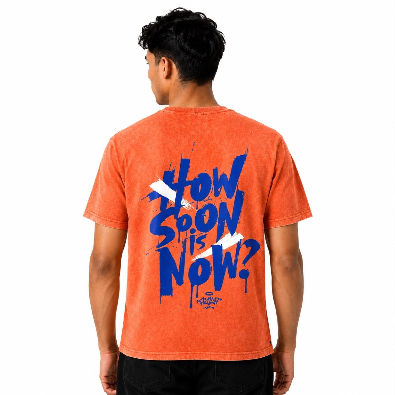 Men's Peach Orange Oversized Graphic T-Shirt