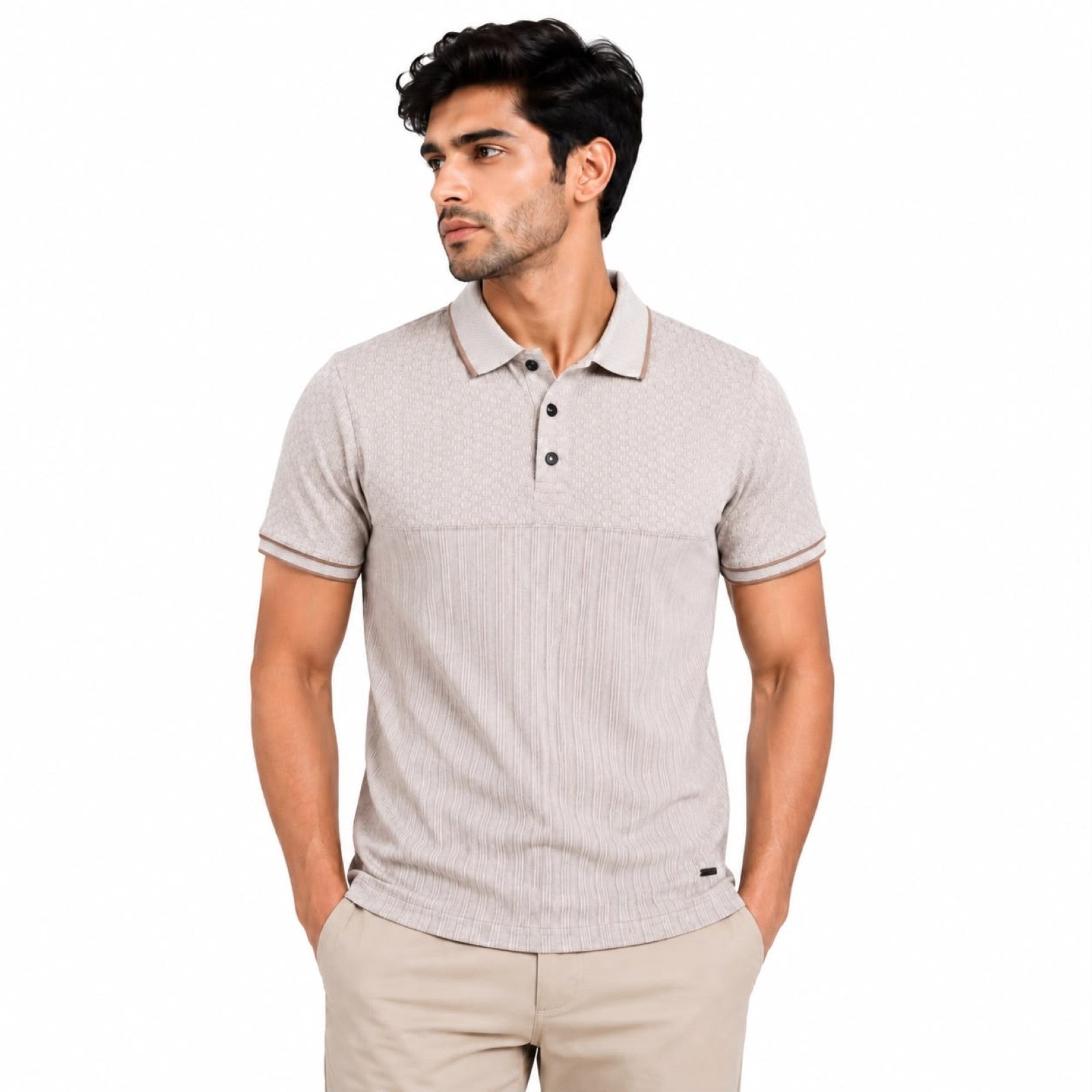 Men's Blush Sand Textured Polo T-Shirt