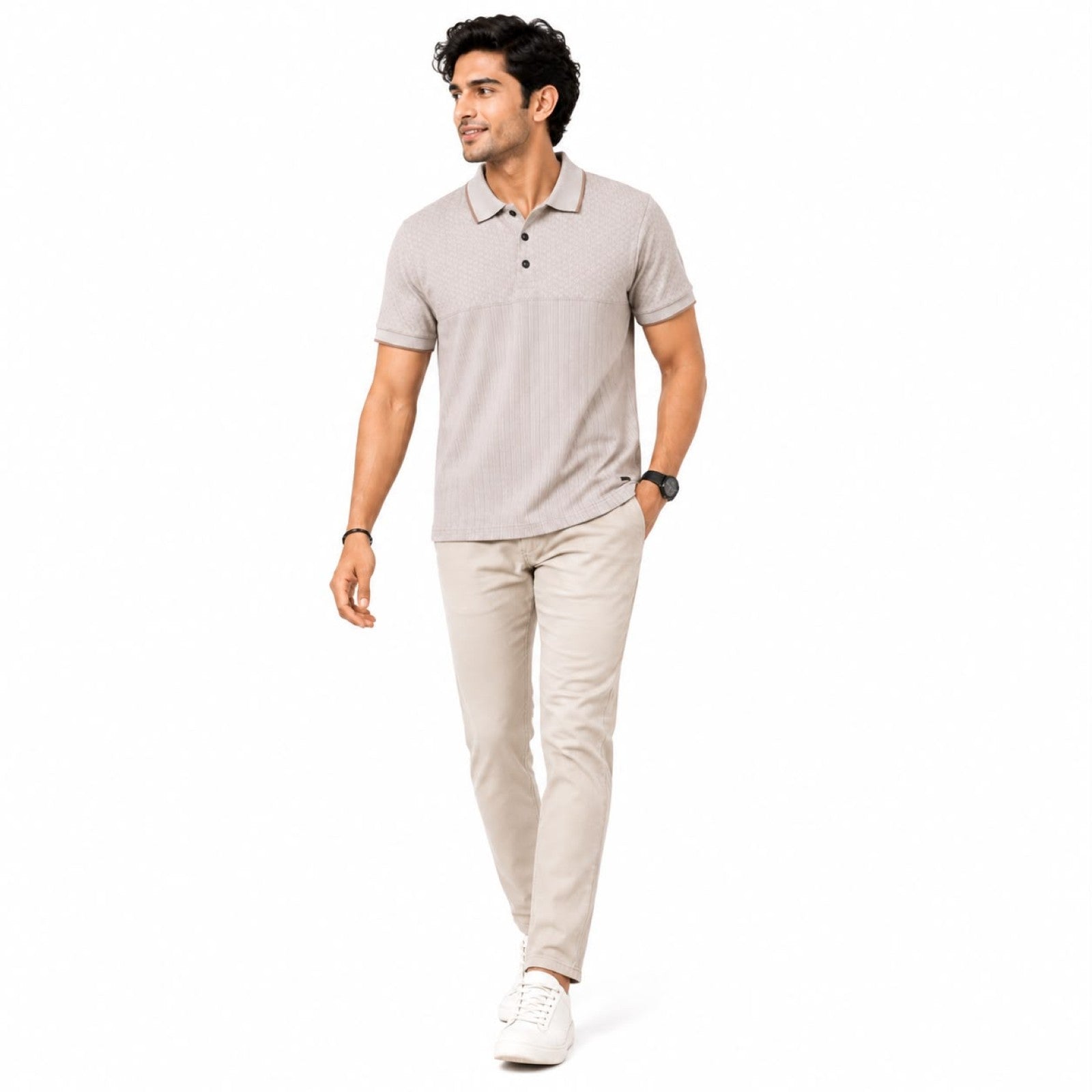 Men's Blush Sand Textured Polo T-Shirt