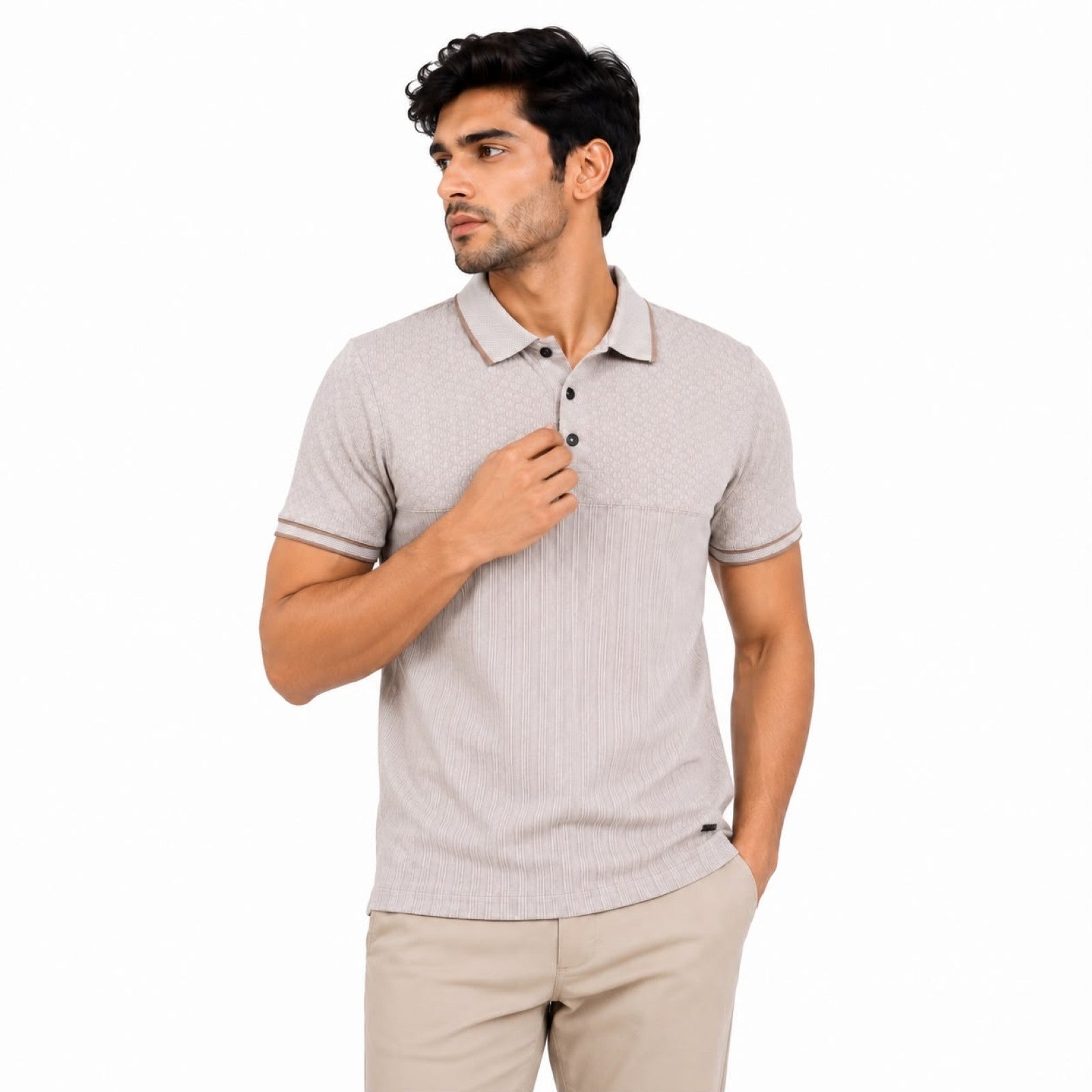 Men's Blush Sand Textured Polo T-Shirt